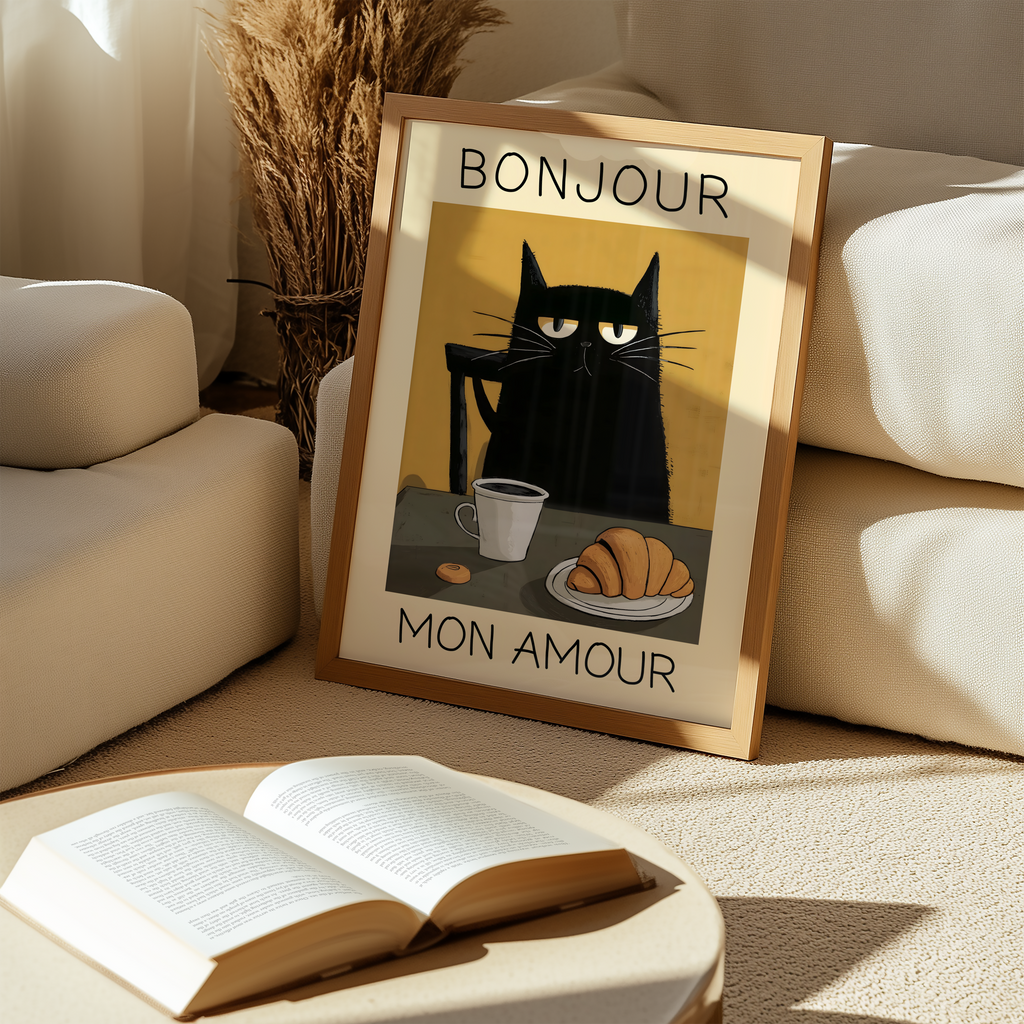 Parisian Cat Breakfast Poster