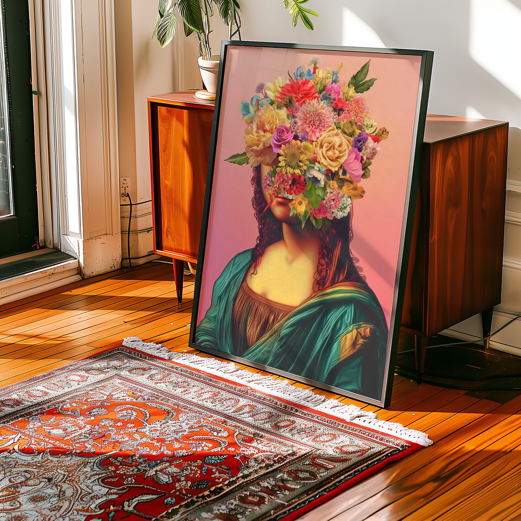 Floral Mona Lisa Portrait Poster