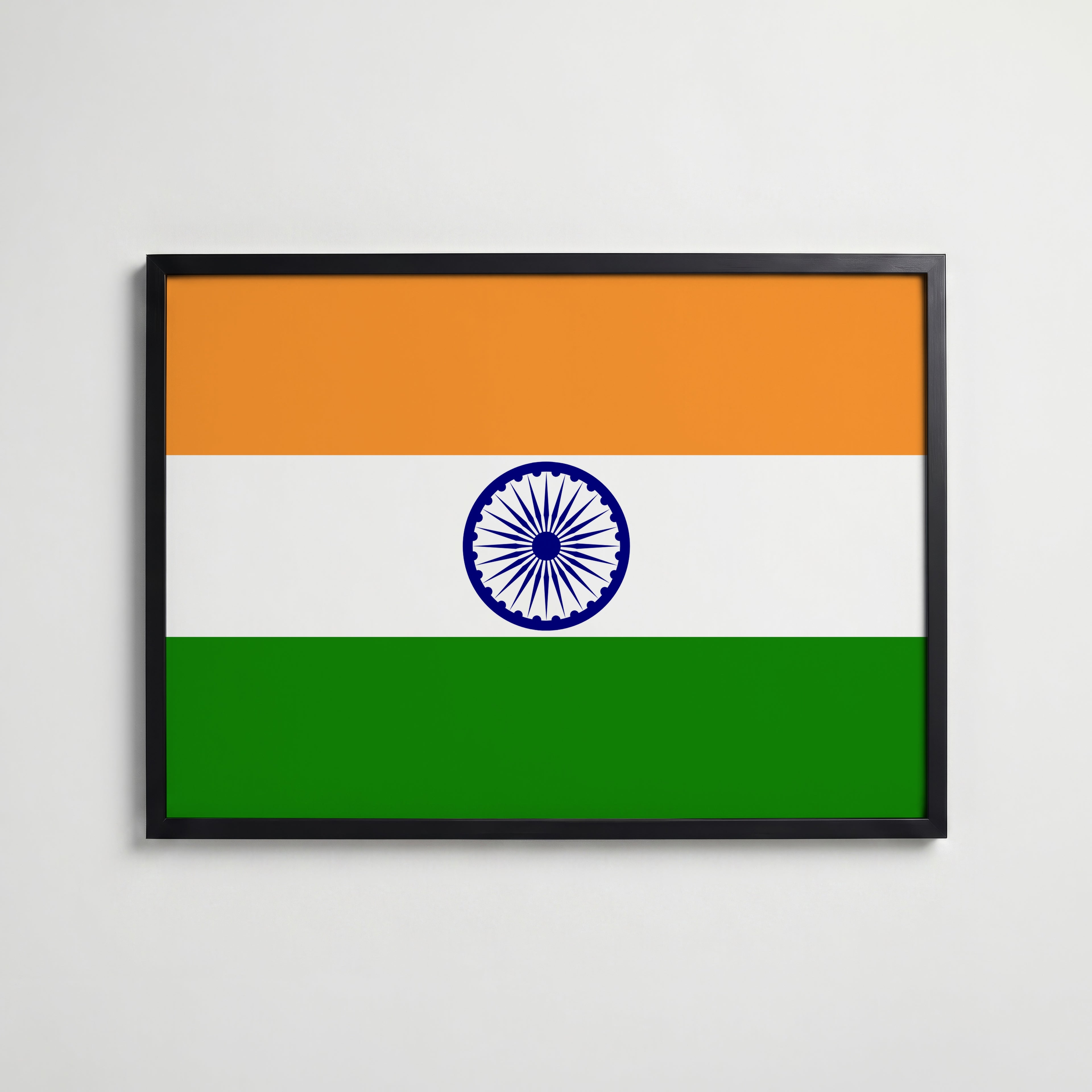 India National Flag Poster i svart ram – stilren konsttryck som väggdekor från Bozetto