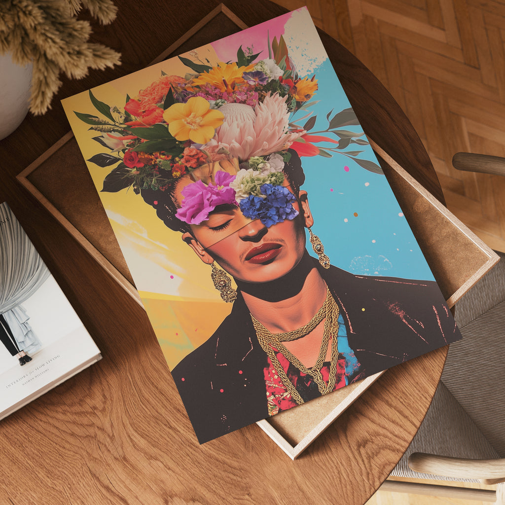 Floral Frida Kahlo Portrait Poster