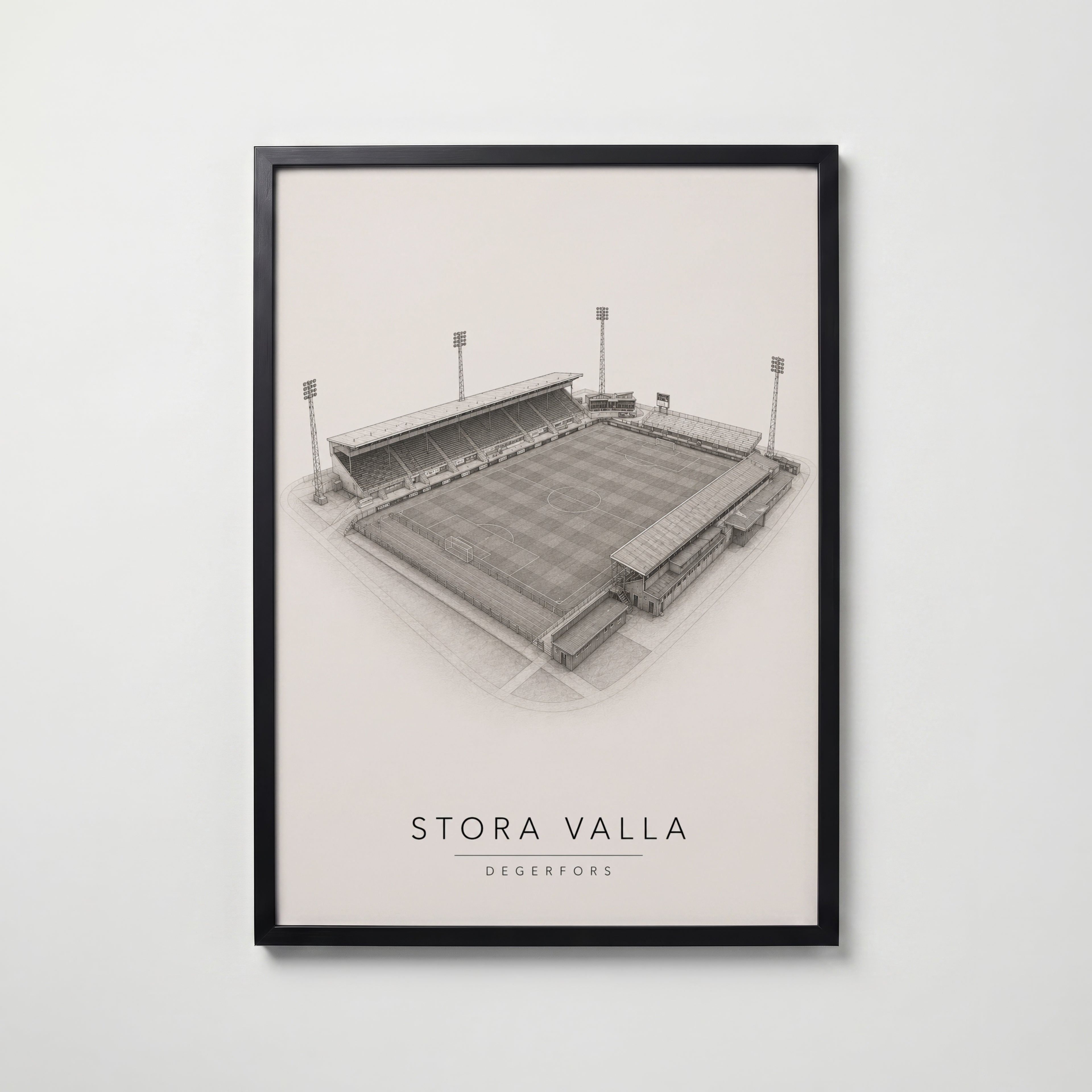 Stora Valla affisch i modern svart ram – stark kontrast och stil, Bozetto poster