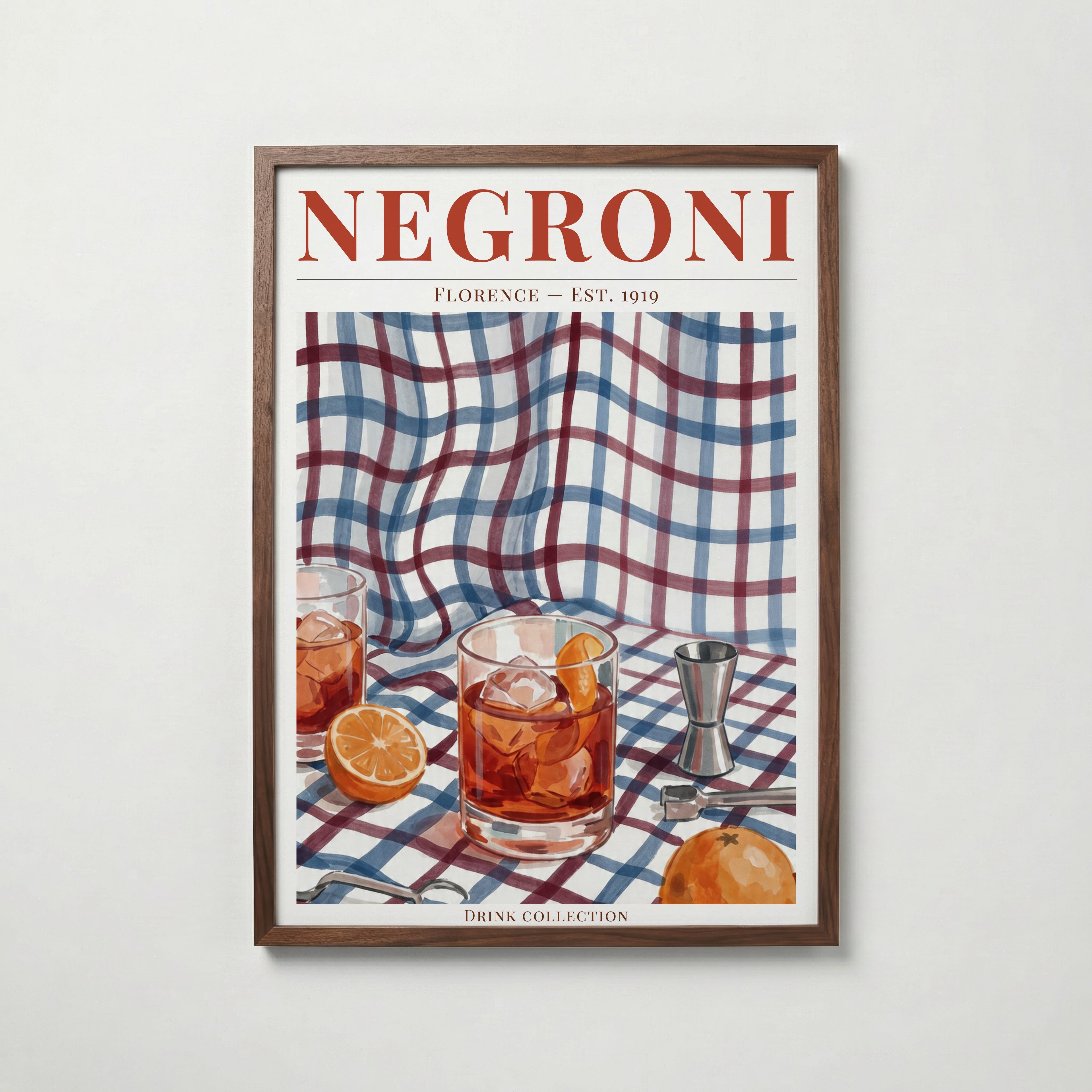 Negroni affisch i valnötsram – mörkbrun inramning med exklusiv känsla, Bozetto i hög tryckkvalitet