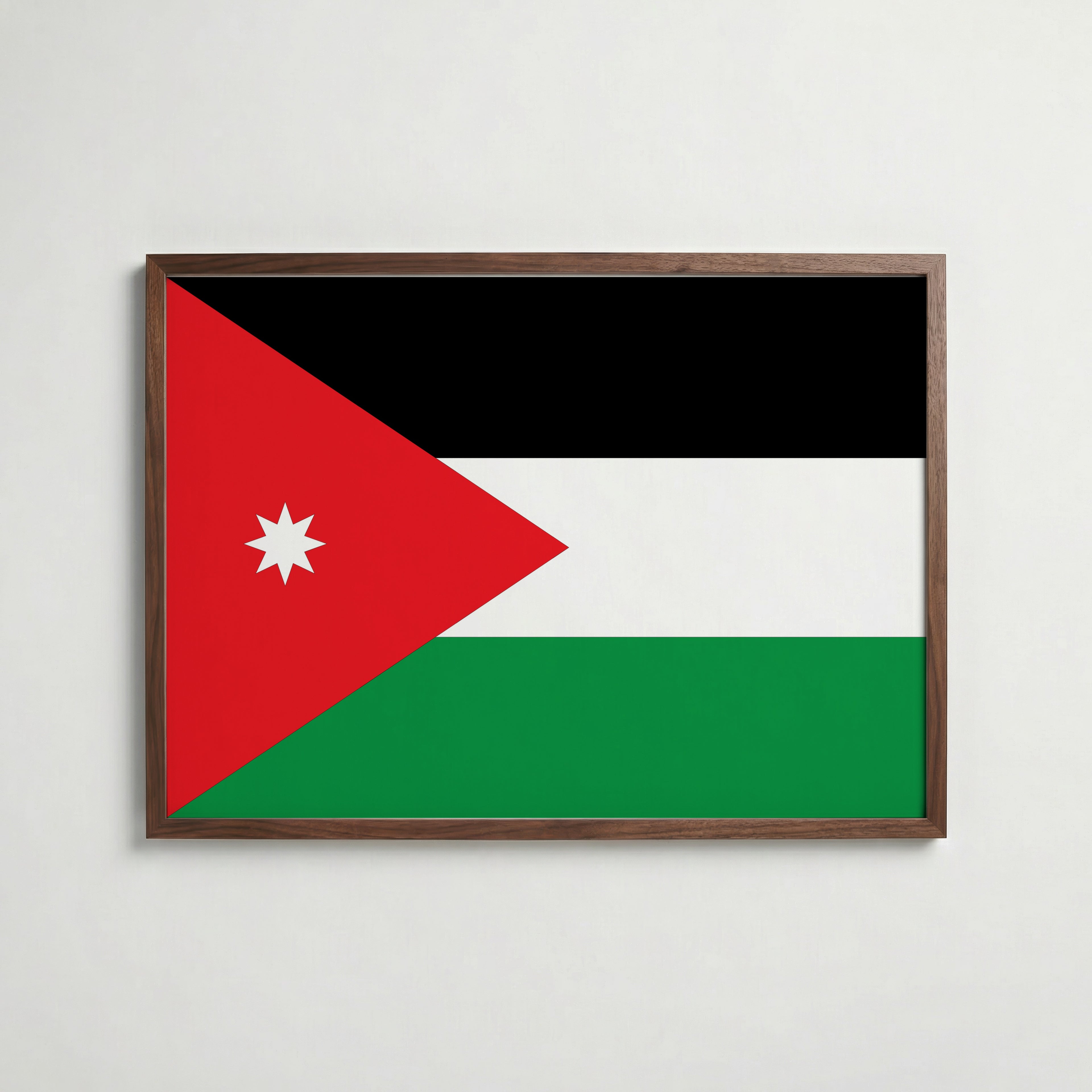 Jordan National Flag Poster i valnötsram – varm konstaffisch för hemmet från Bozetto