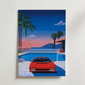 Retro 80s Ferrari Hiroshi – stilfullt konsttryck från Bozetto, tryckt på matt finpapper