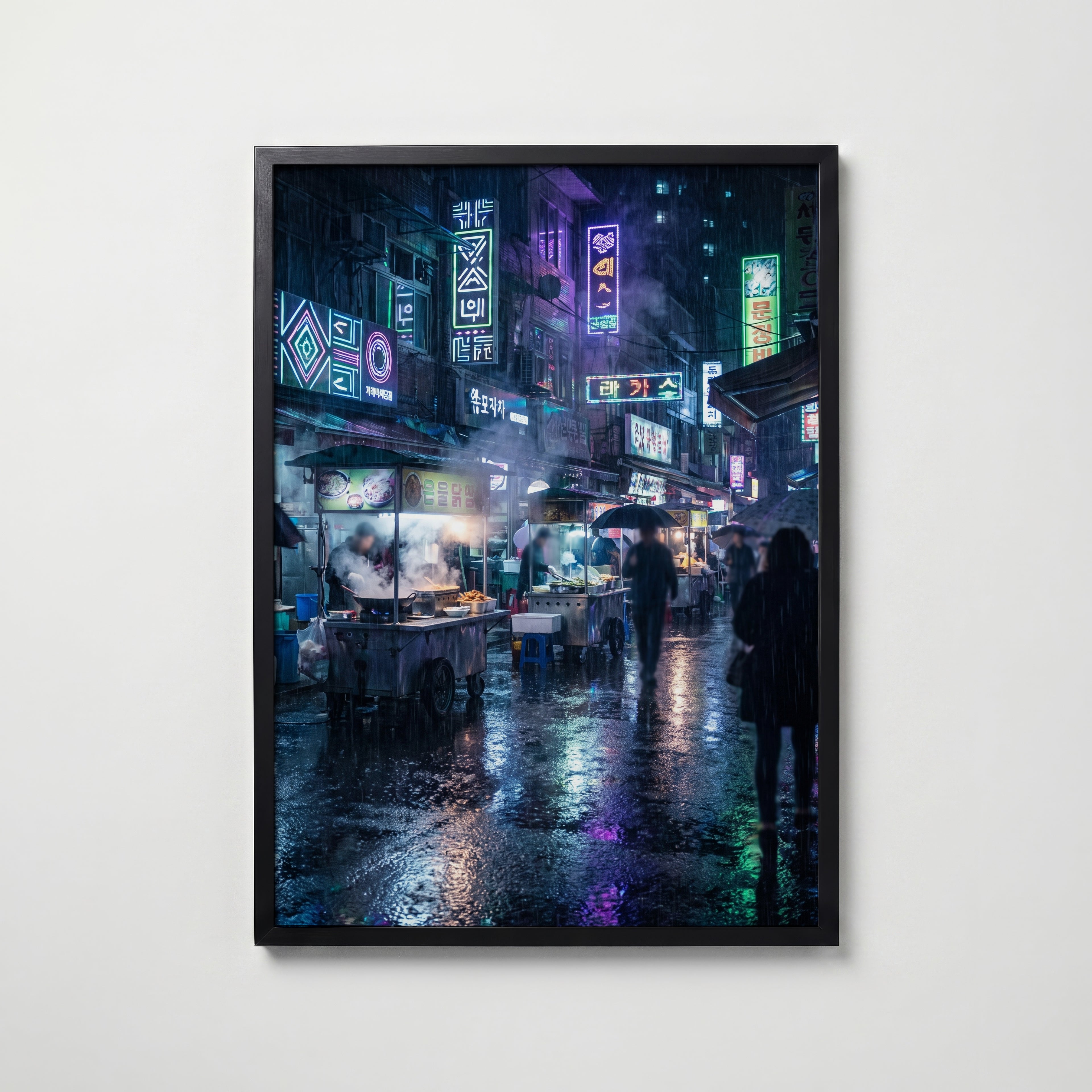 Neon Night Market Poster – svart ram