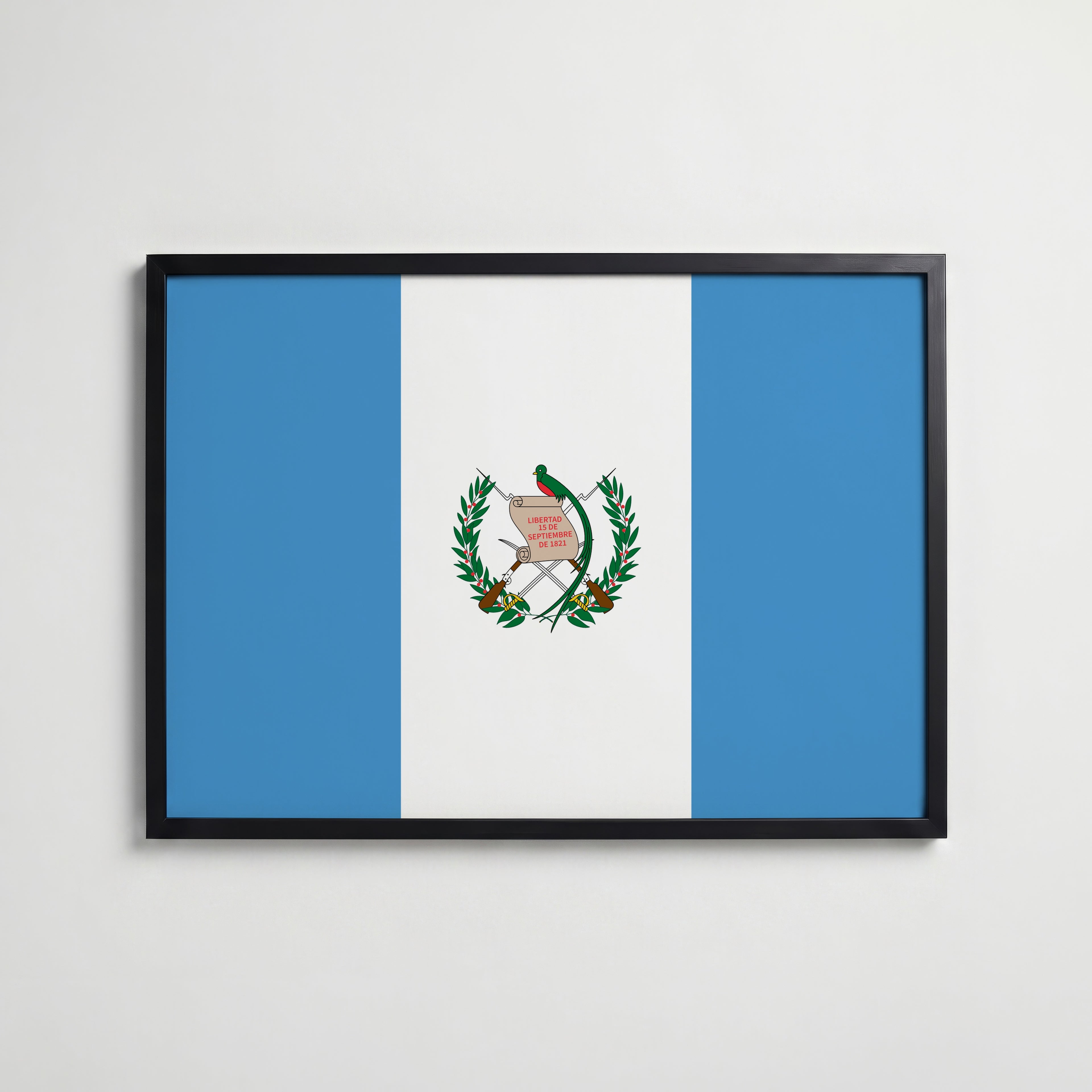 Guatemala National Flag Poster i svart ram – stilren konsttryck som väggdekor från Bozetto