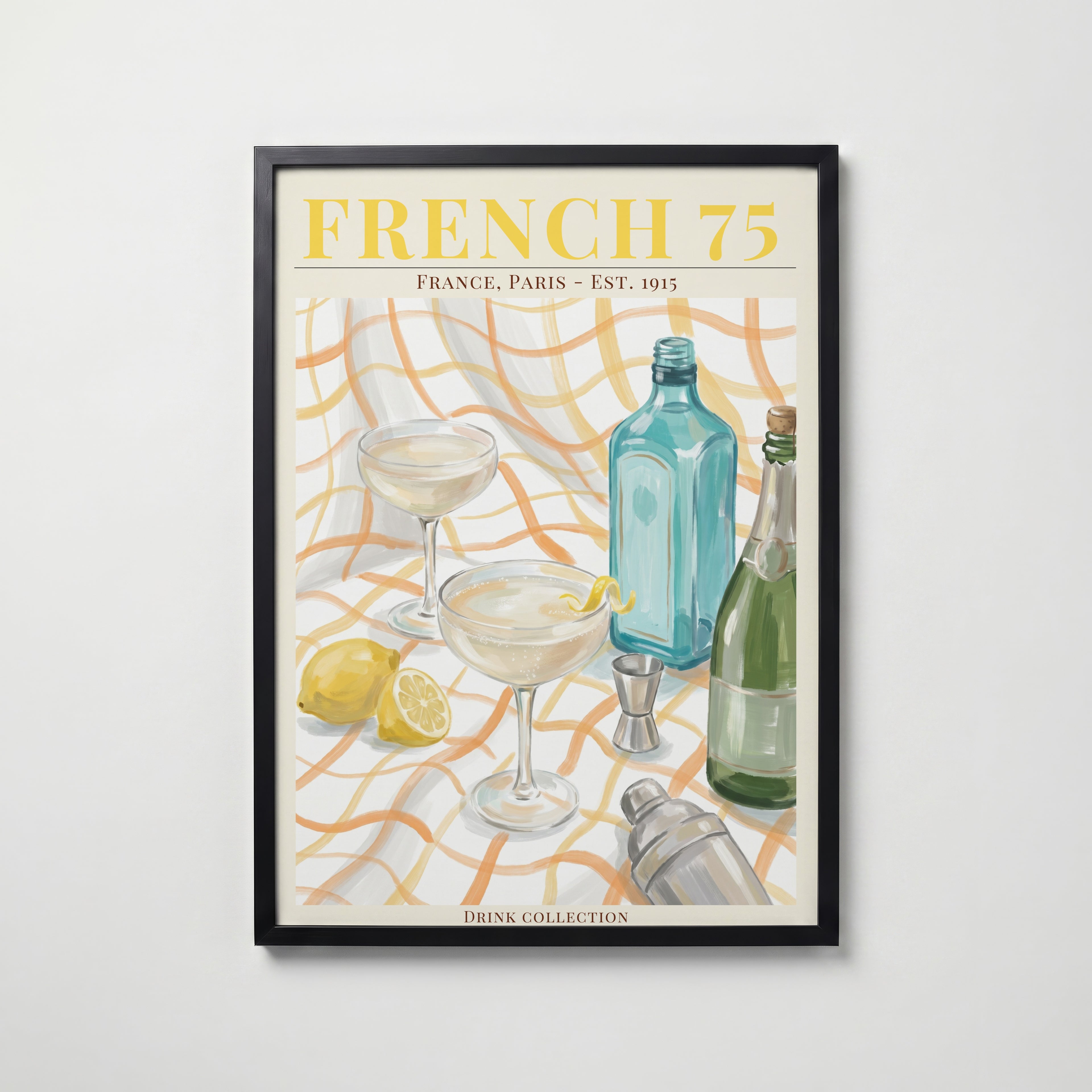 French 75 affisch i modern svart ram – stark kontrast och stil, Bozetto poster i hög tryckkvalitet