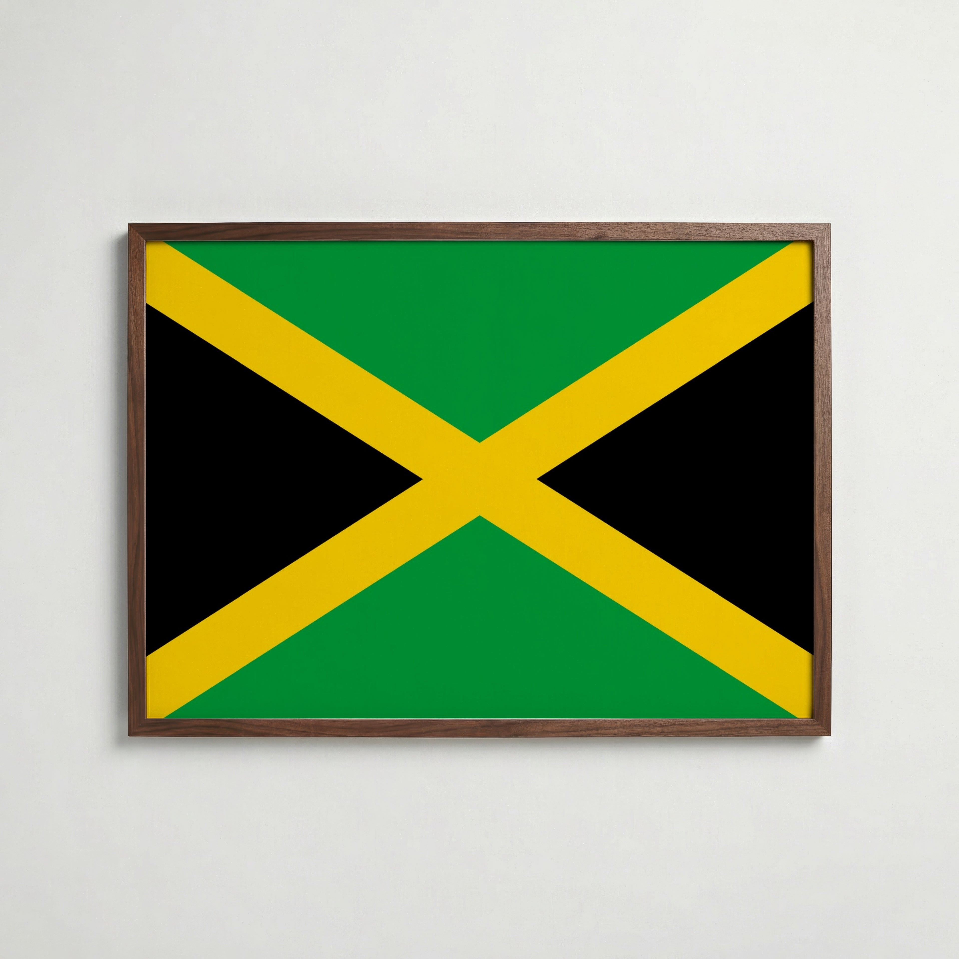 Jamaica National Flag Poster i valnötsram – varm konstaffisch för hemmet från Bozetto