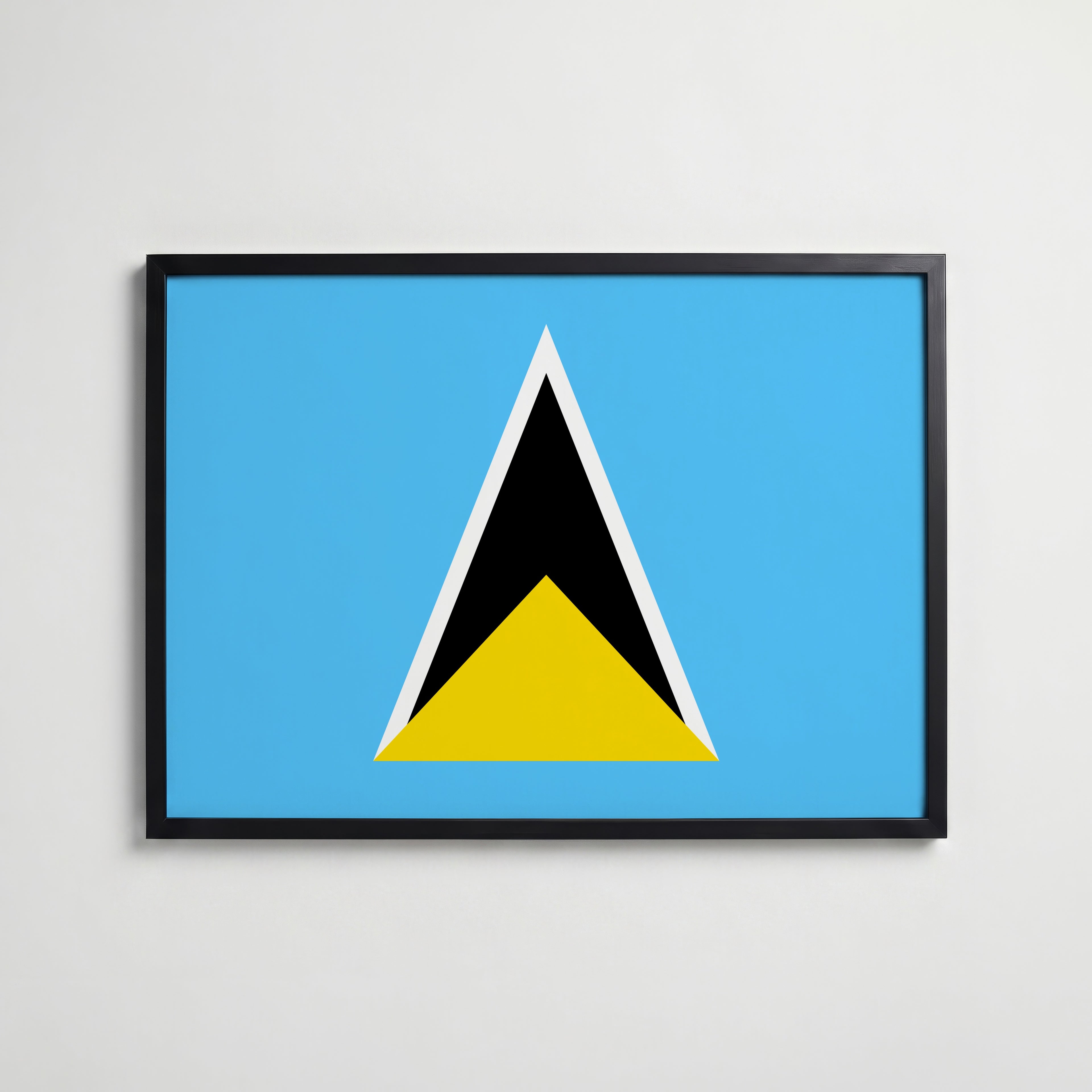 Saint Lucia National Flag Poster i svart ram – stilren konsttryck som väggdekor från Bozetto