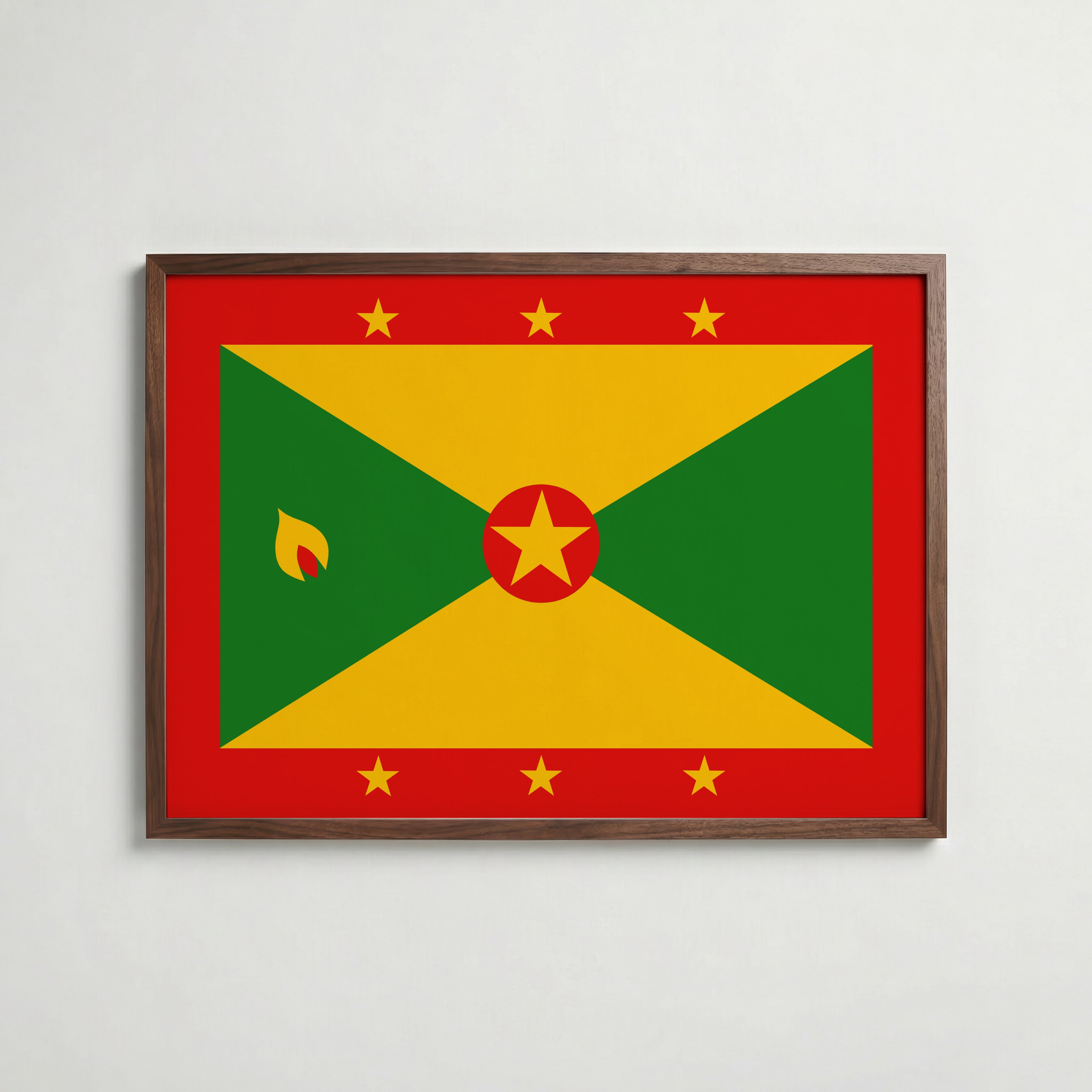 Grenada National Flag Poster i valnötsram – varm konstaffisch för hemmet från Bozetto
