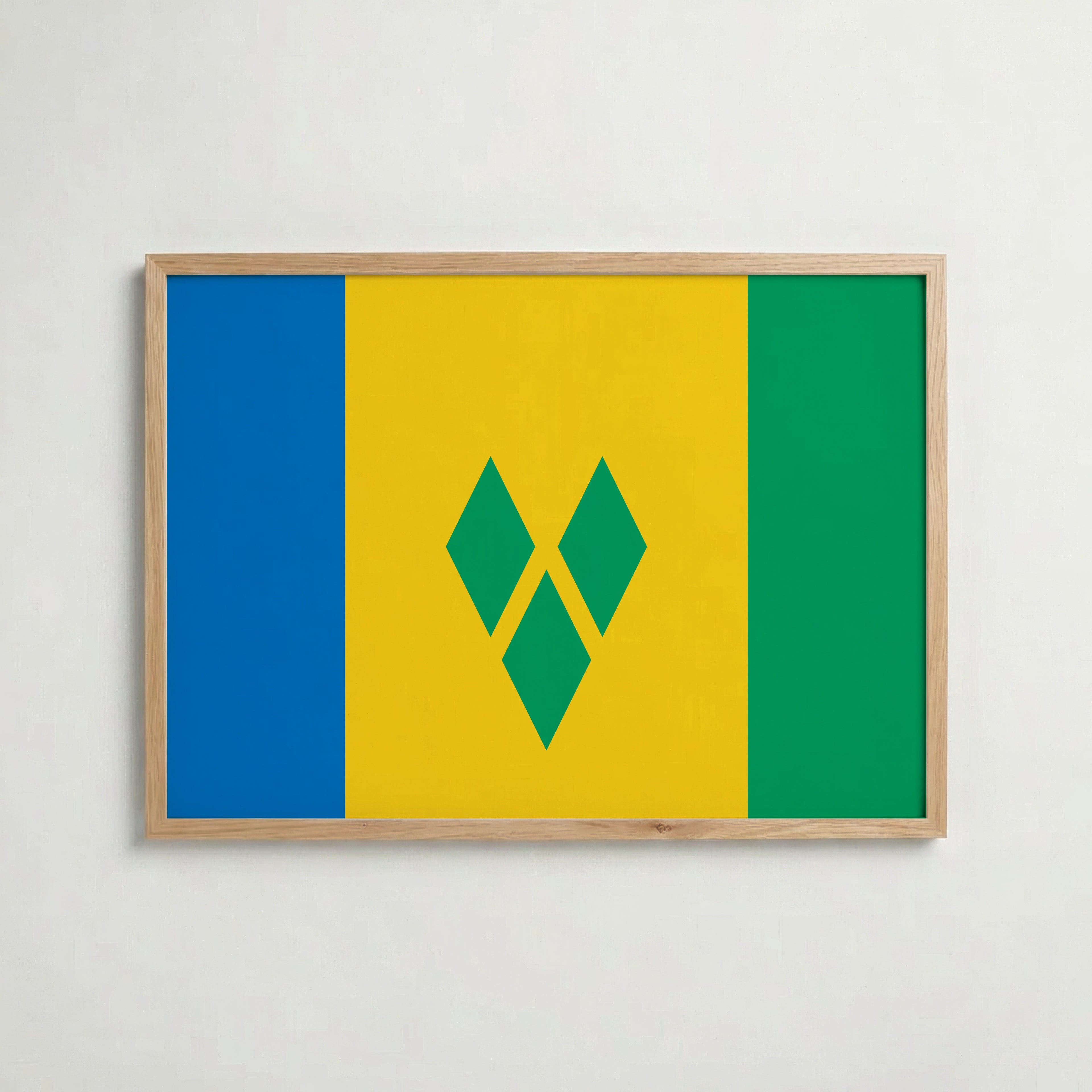 Saint Vincent and the Grenadines National Flag Poster i ekram – inramad konsttryck för stilren inredning hos Bozetto