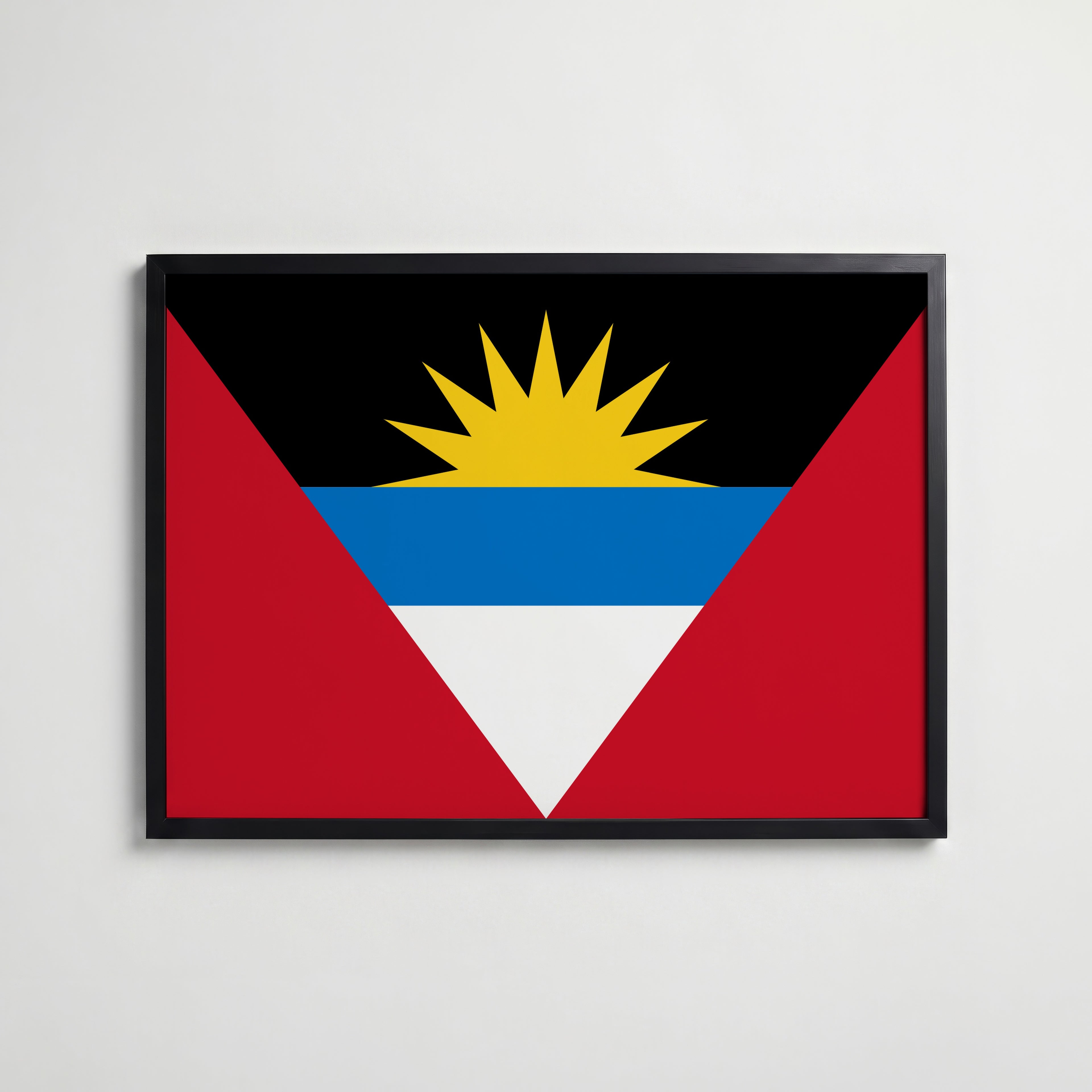 Antigua and Barbuda National Flag Poster i svart ram – stilren konsttryck som väggdekor från Bozetto