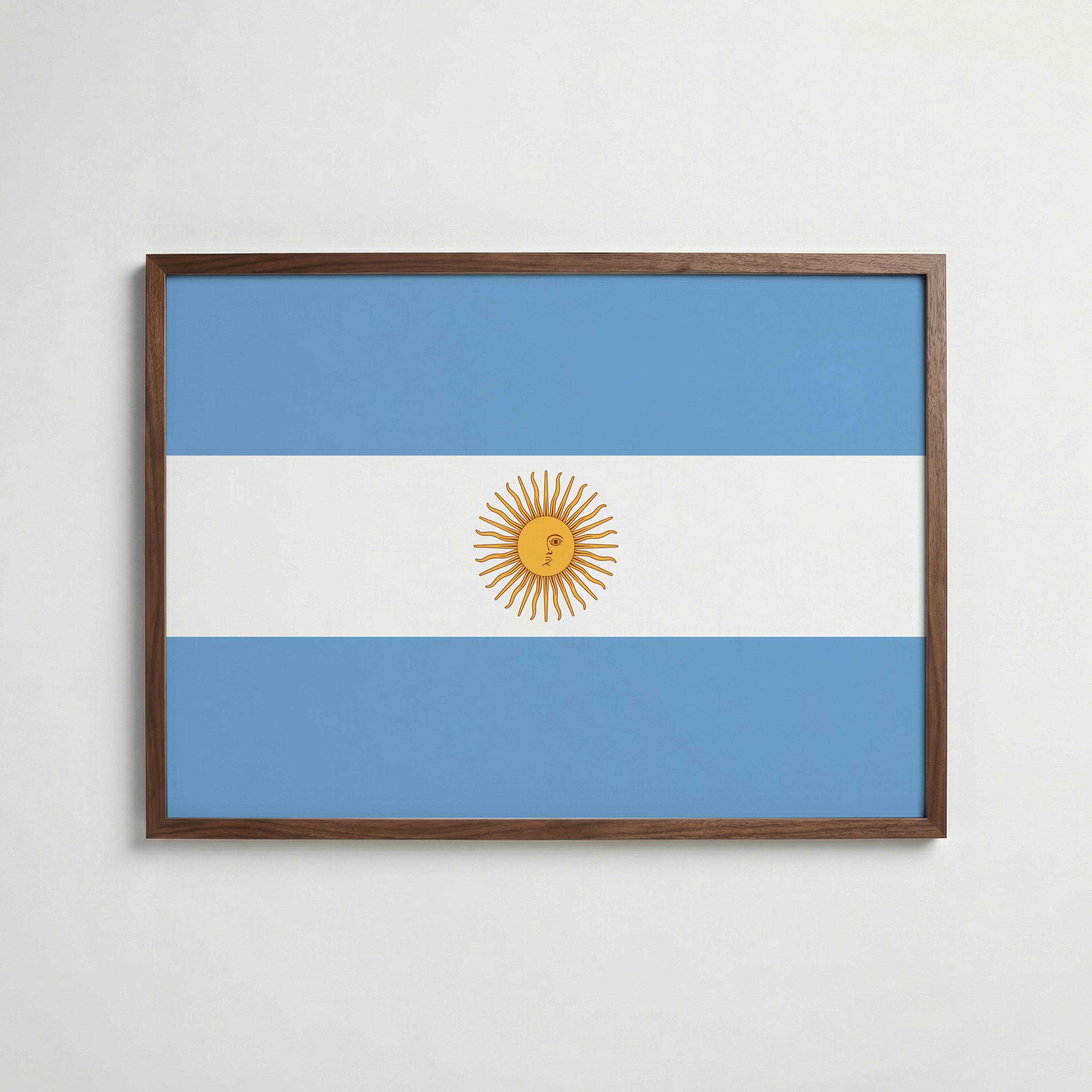 Argentina National Flag Poster i valnötsram – varm konstaffisch för hemmet från Bozetto