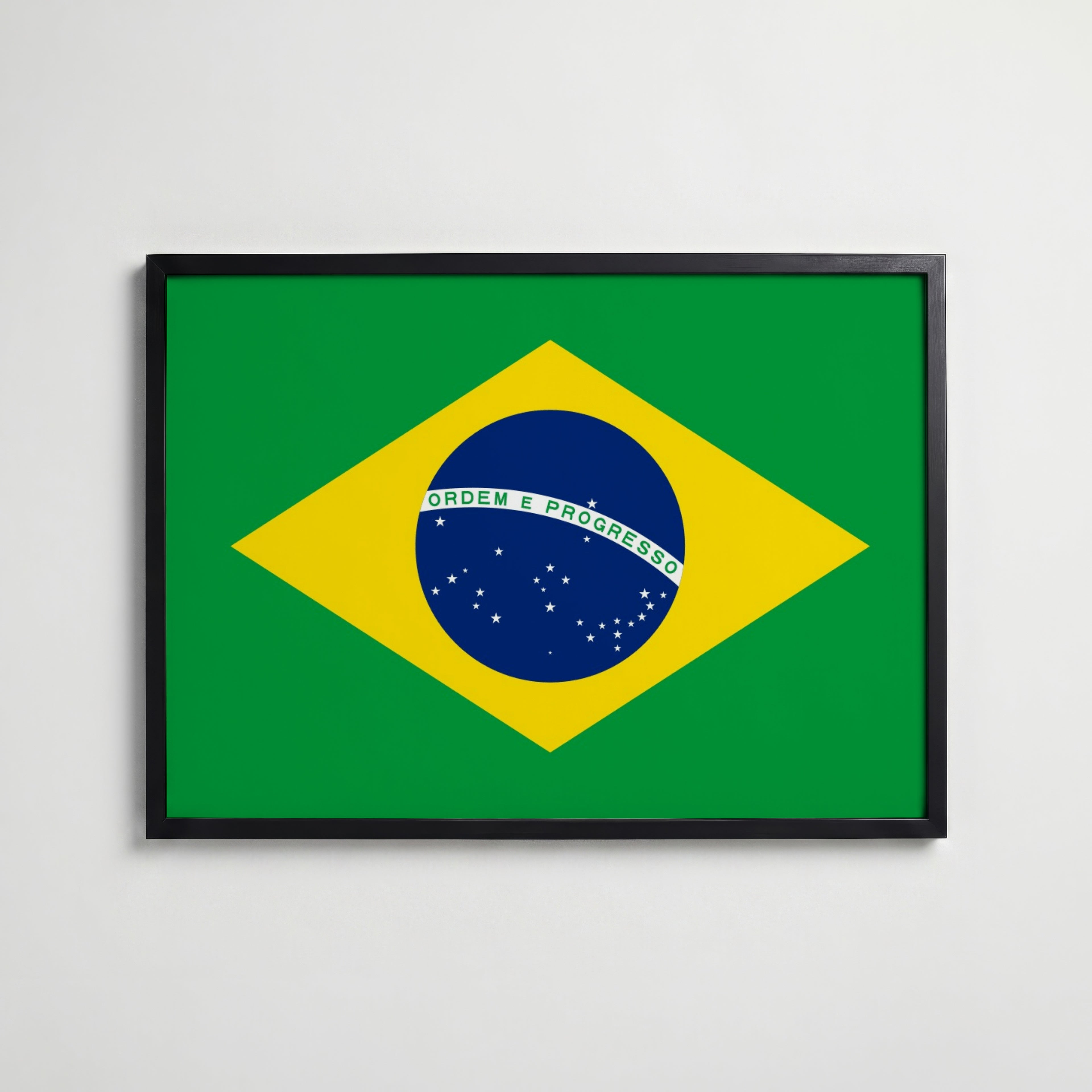 Brazil National Flag Poster i svart ram – stilren konsttryck som väggdekor från Bozetto