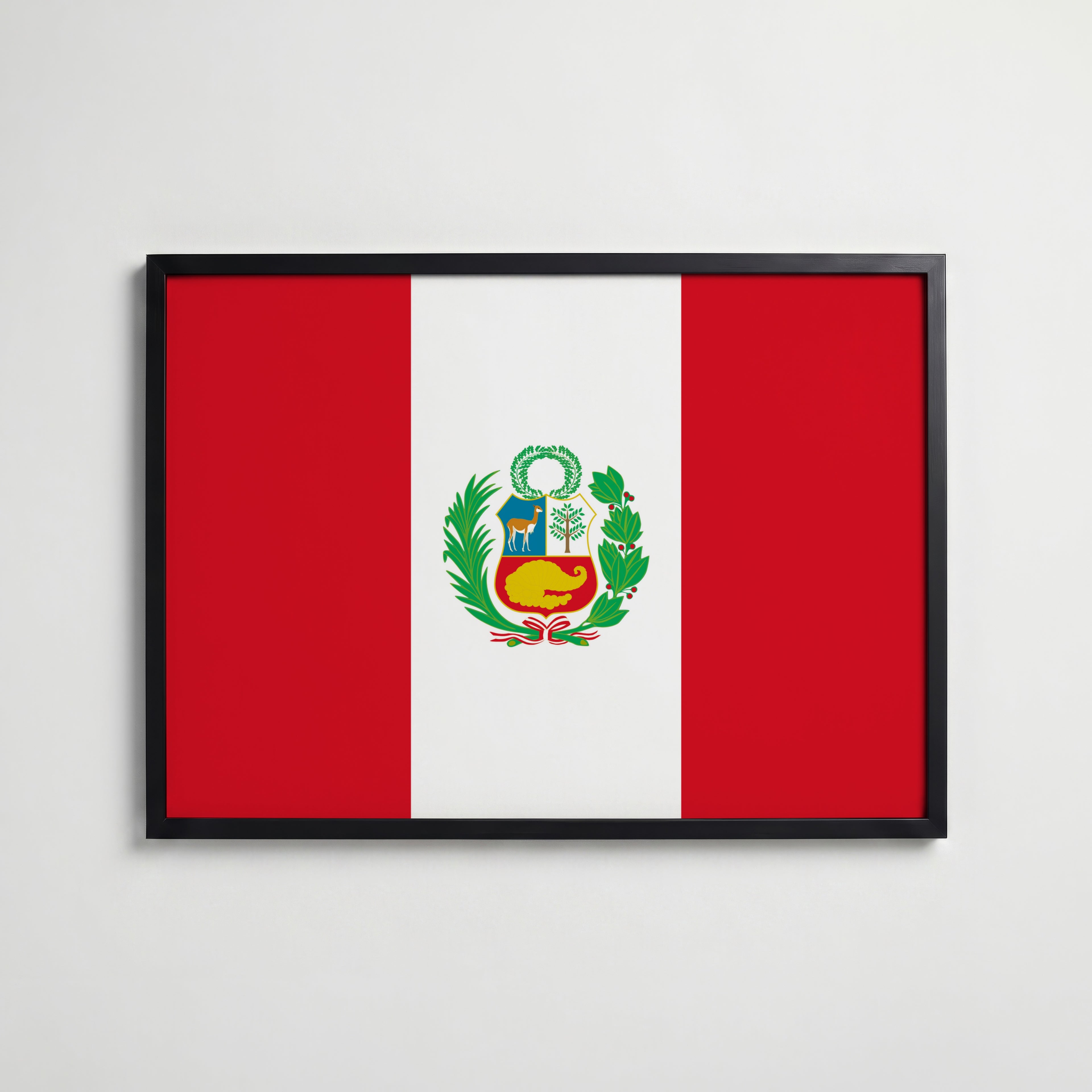 Peru National Flag Poster i svart ram – stilren konsttryck som väggdekor från Bozetto