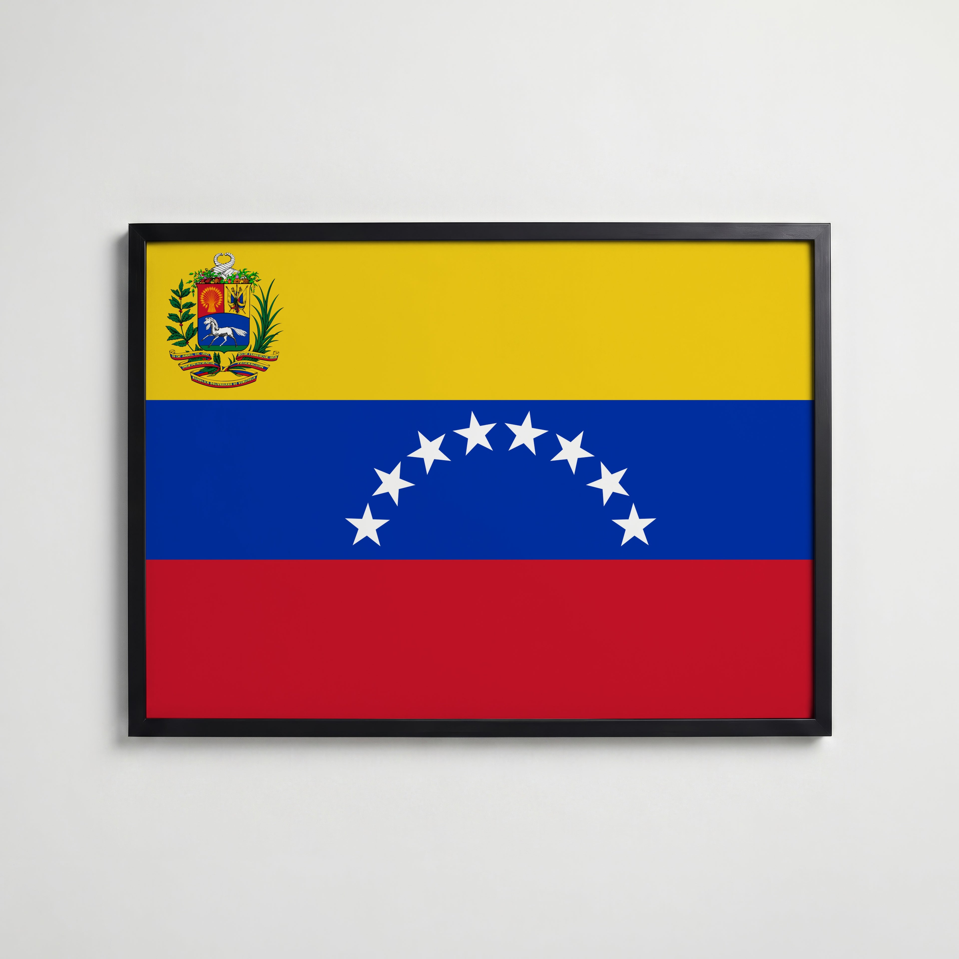 Venezuela National Flag Poster i svart ram – stilren konsttryck som väggdekor från Bozetto