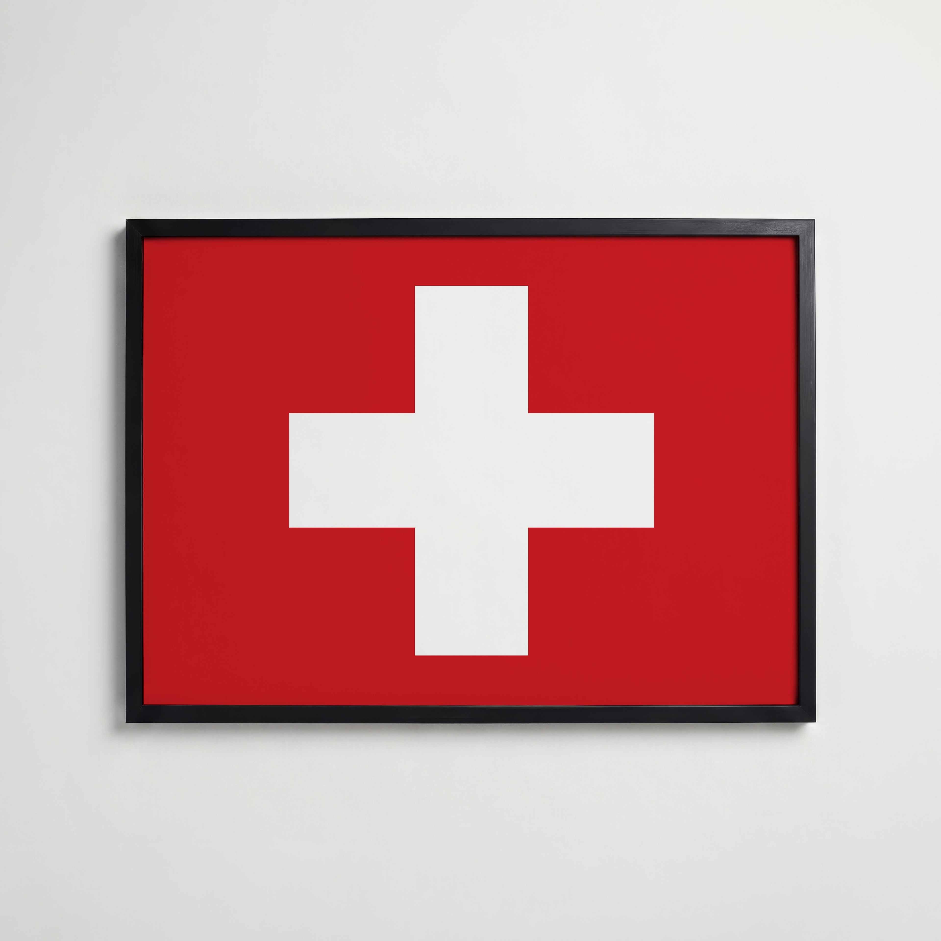 Switzerland National Flag Poster i svart ram – stilren konsttryck som väggdekor från Bozetto