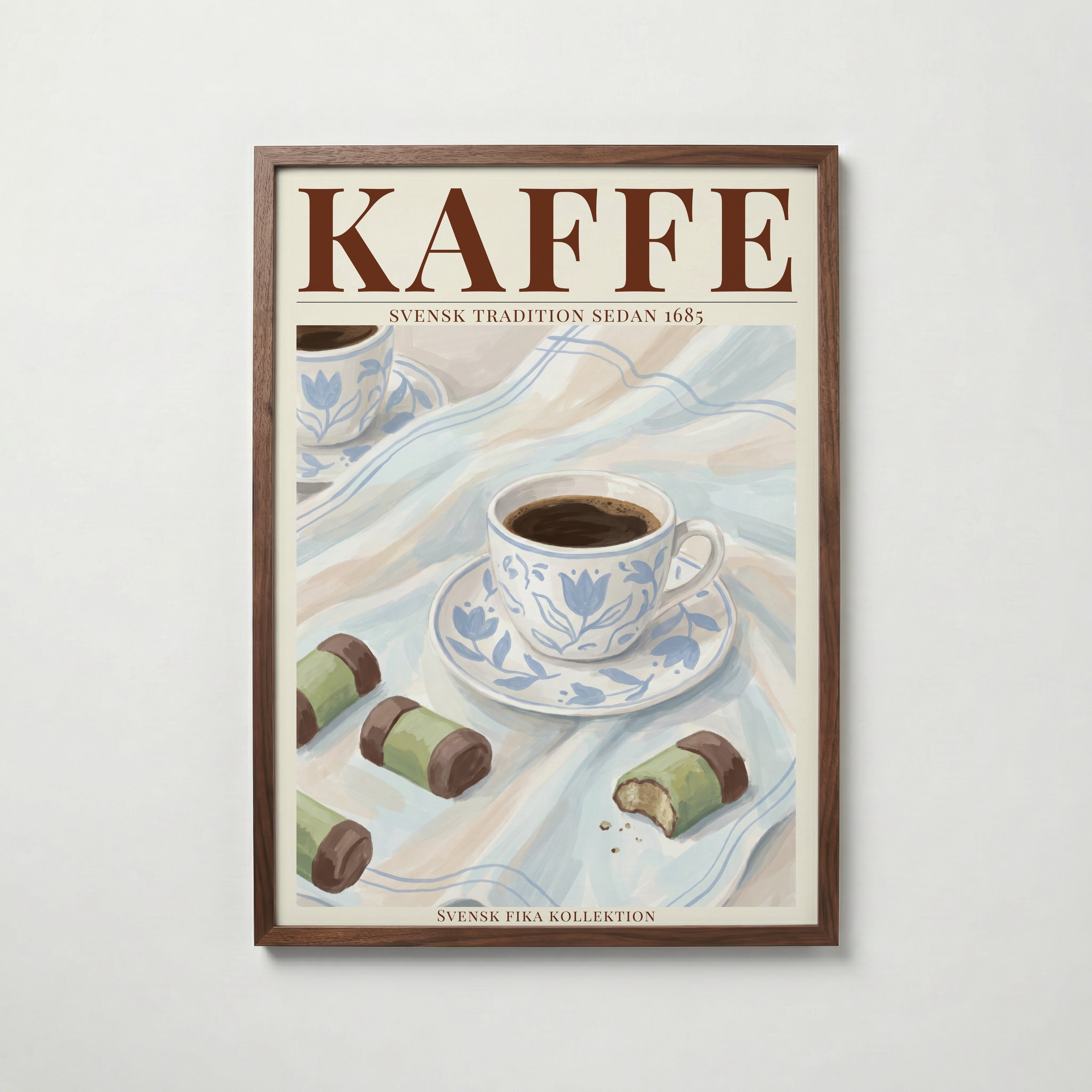 Kaffe affisch i valnötsram – mörkbrun inramning med exklusiv känsla, Bozetto i hög tryckkvalitet