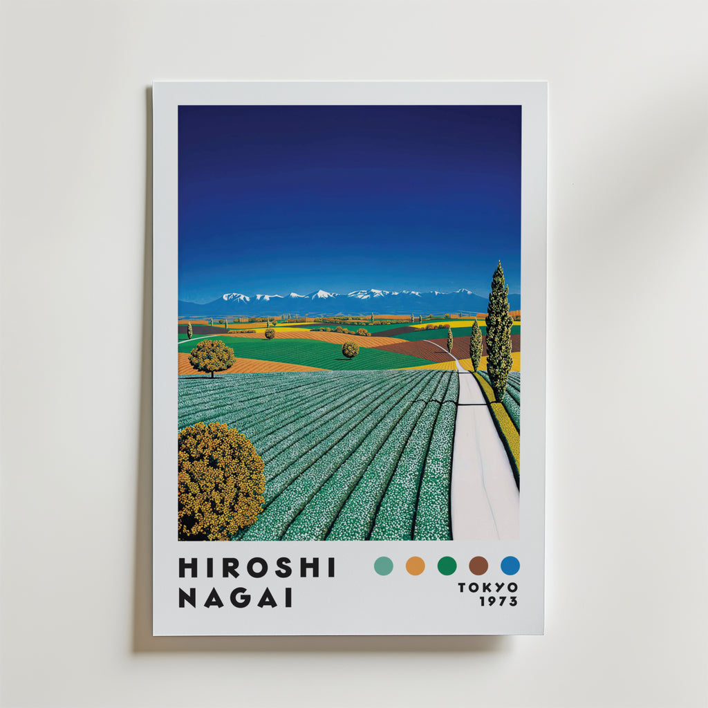 Mockup av Hiroshi Nagai Painted Fields affisch på vägg – köp enkelt hos Bozetto i hög kvalitet