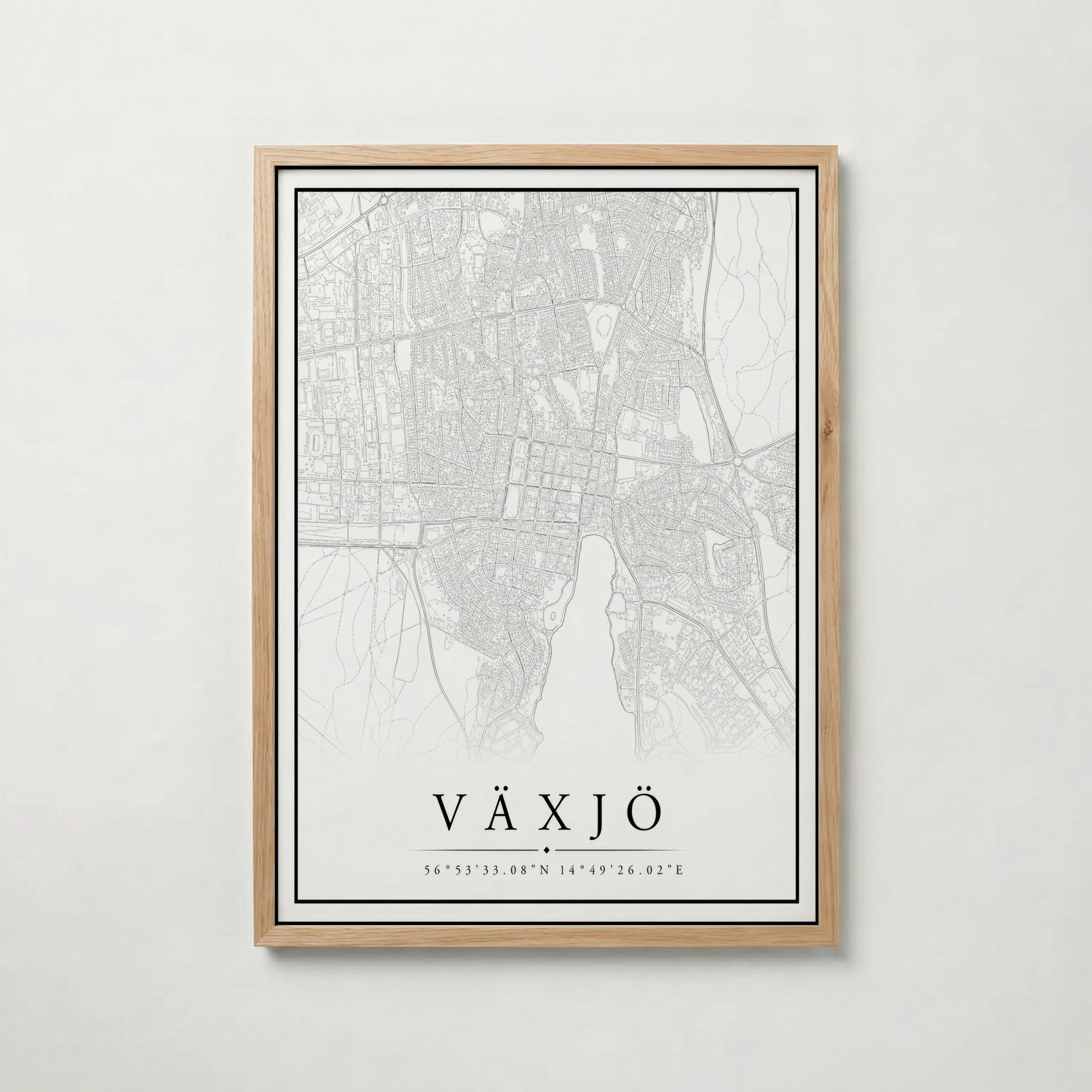 Växjö Karta poster i flera storlekar – jämför mått och välj rätt hos Bozetto i hög tryckkvalitet