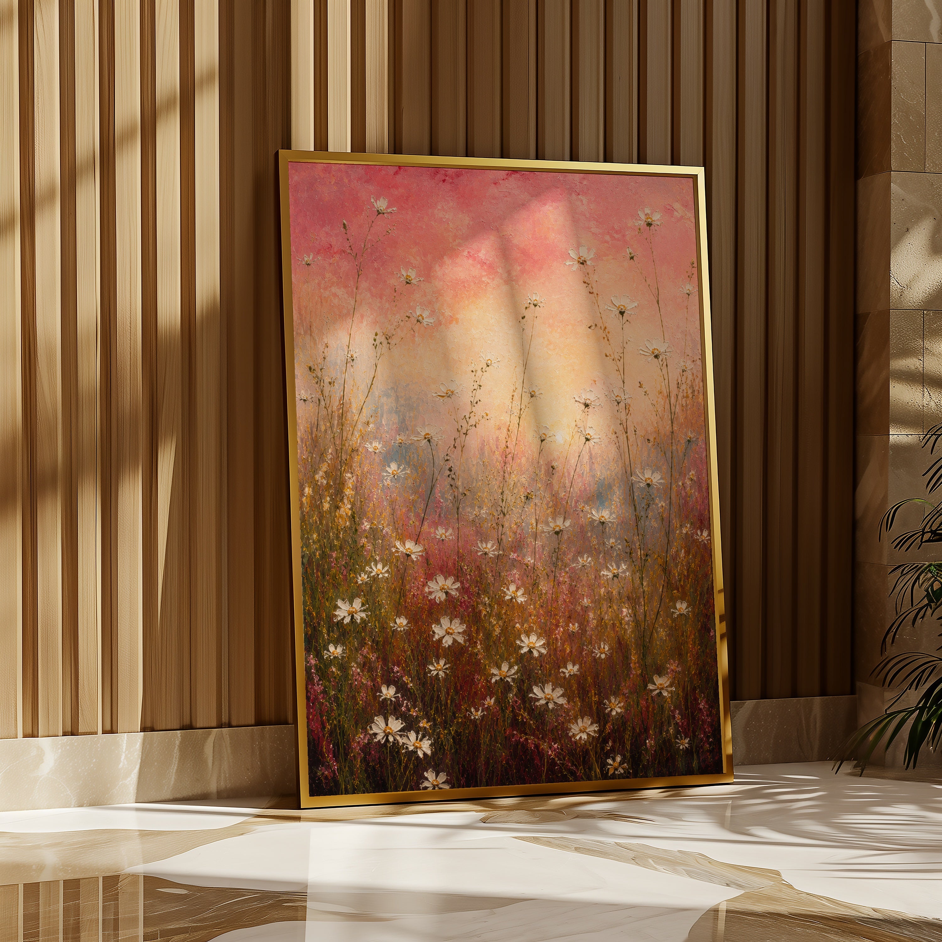 Blush Meadow affisch i minimalistiskt sovrum – köp enkelt hos Bozetto i hög kvalitet