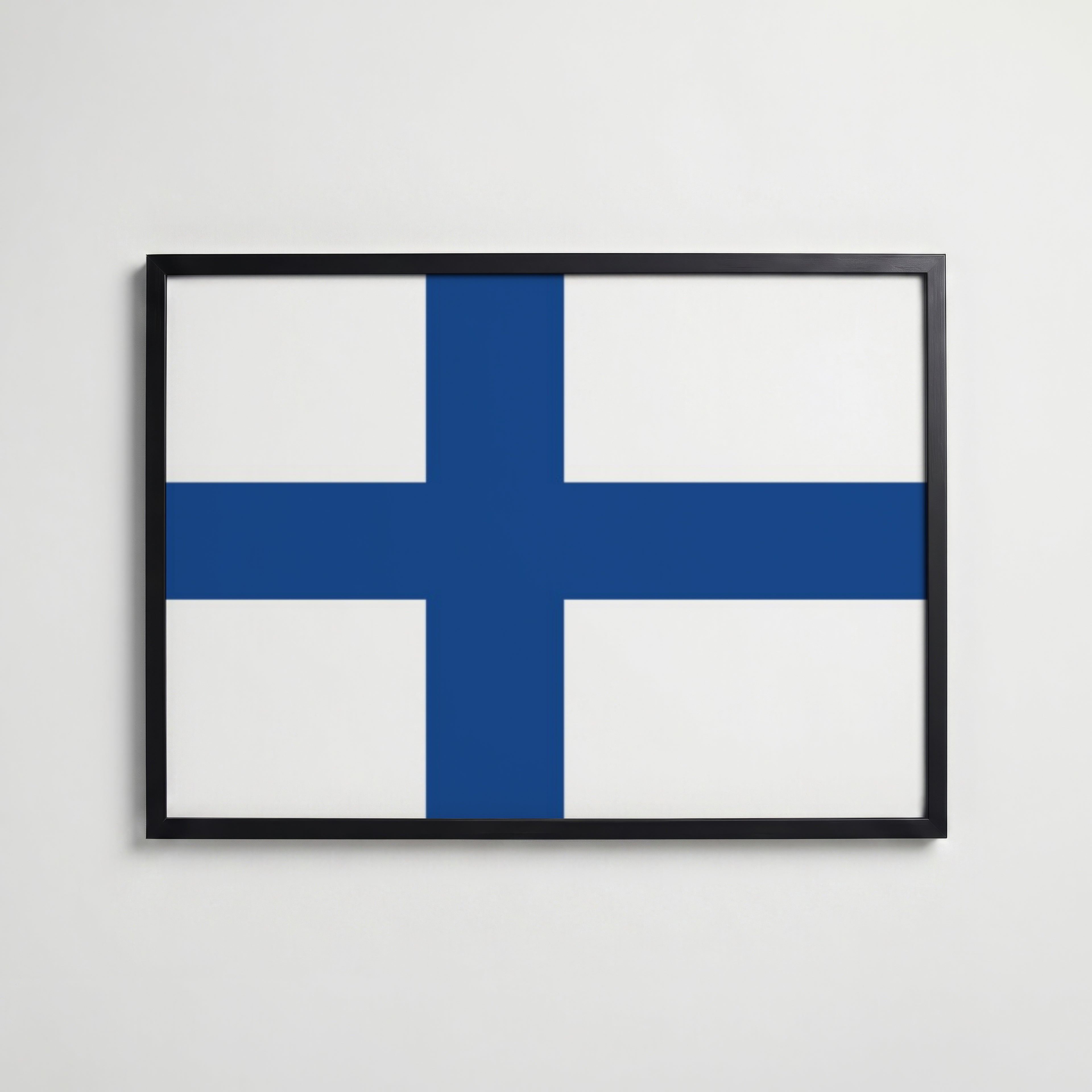Finland National Flag Poster i svart ram – stilren konsttryck som väggdekor från Bozetto