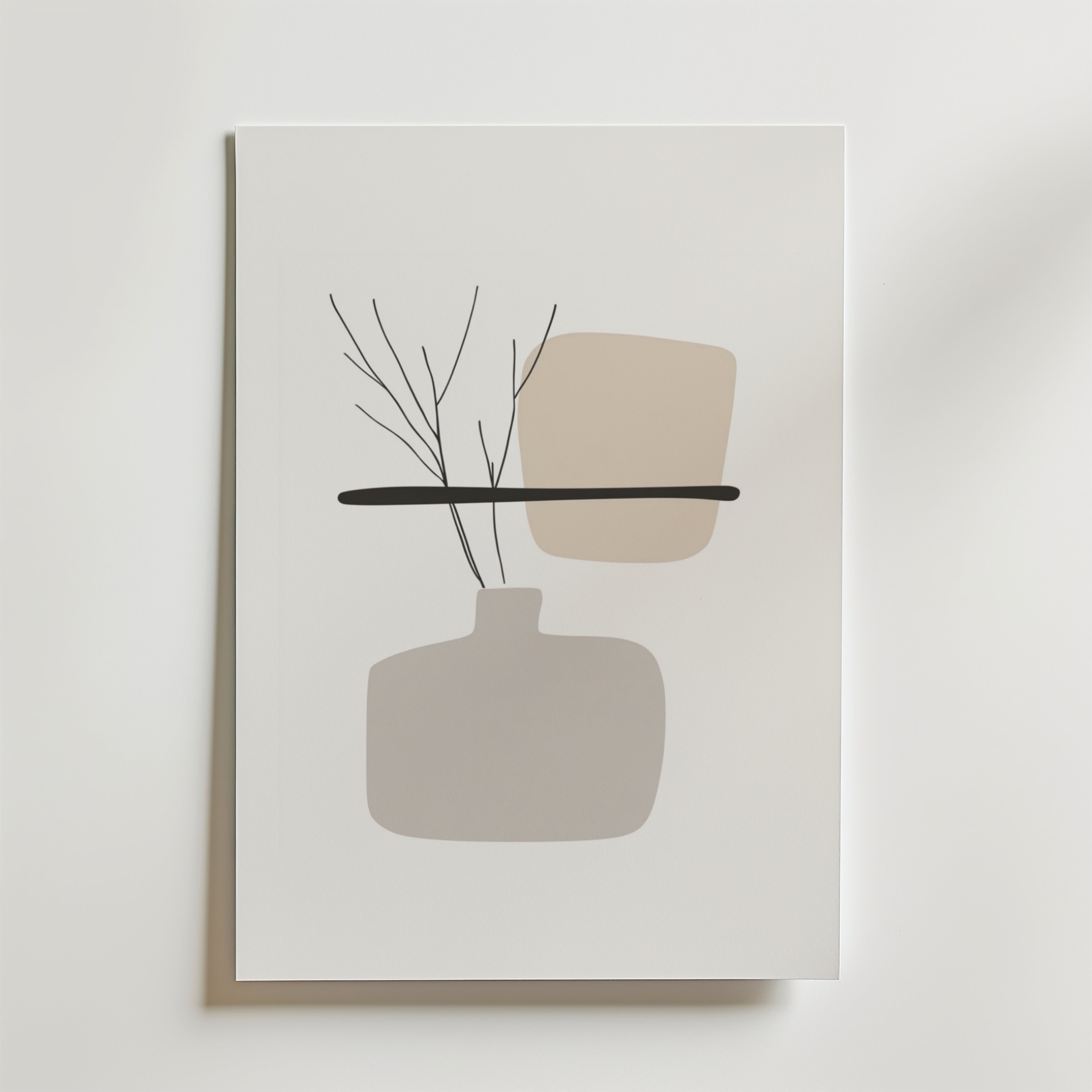 Bozettos Nordic Still Life Poster har abstrakta former i neutrala toner på FSC-certifierat premiumpapper, markerat med en djärv svart linje och fina grenliknande detaljer för en högkvalitativ finish.