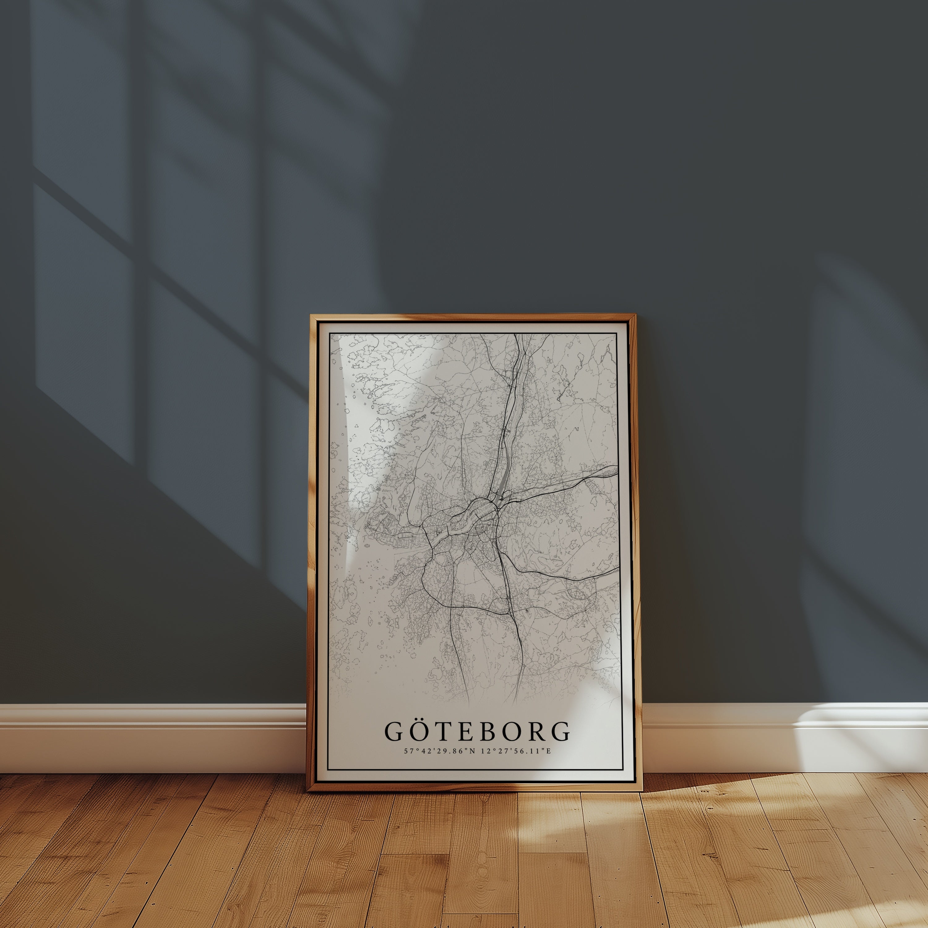 Göteborg Karta affisch i ljust minimalistiskt vardagsrum – köp enkelt hos Bozetto