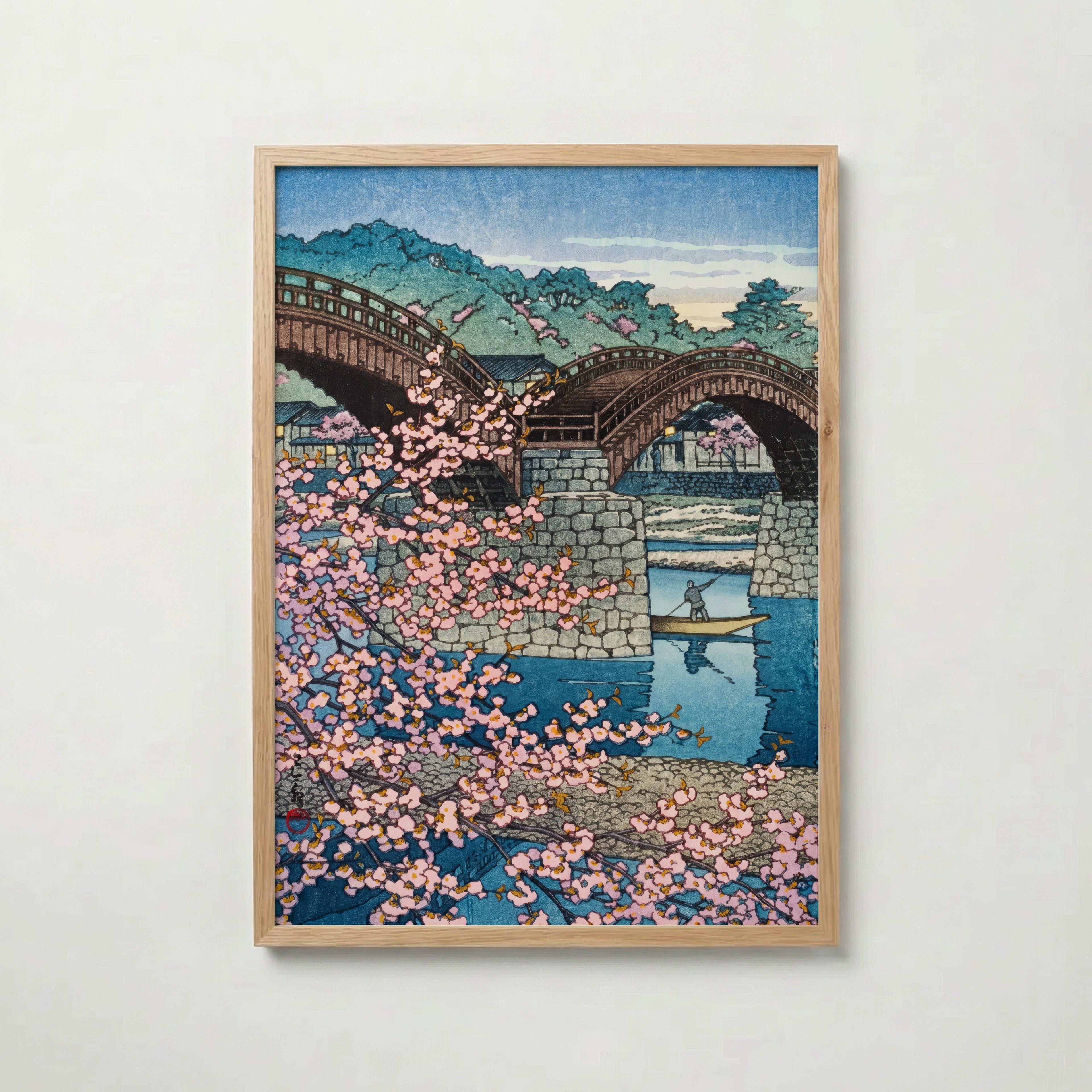 Spring Evening at Kintai i ekram med ljust trä – köp enkelt hos Bozetto affisch i hög kvalitet