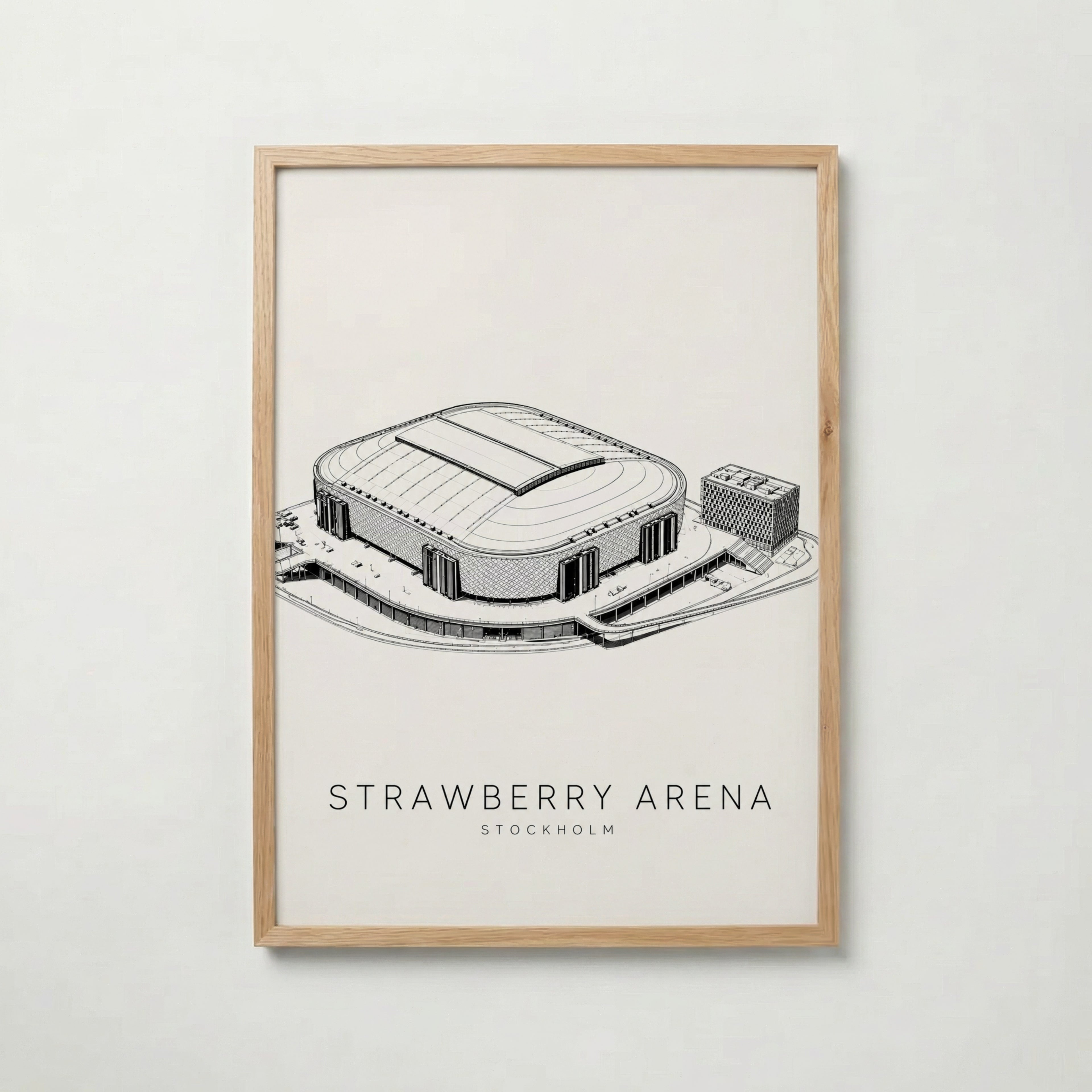 Strawberry Arena i ekram med ljust trä – köp enkelt hos Bozetto affisch i hög kvalitet
