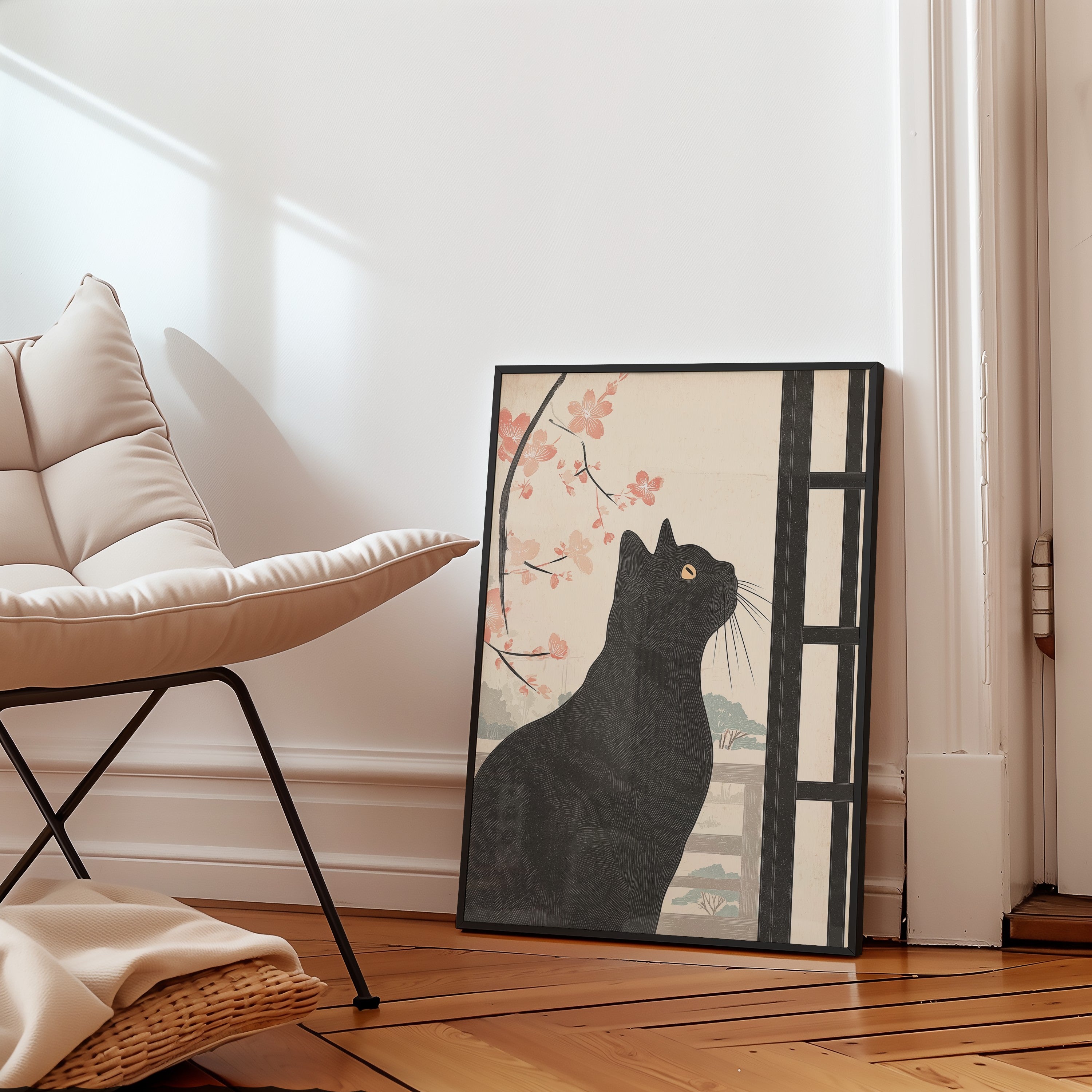 Mockup av Midnight Sakura affisch på vägg – köp enkelt hos Bozetto i hög kvalitet