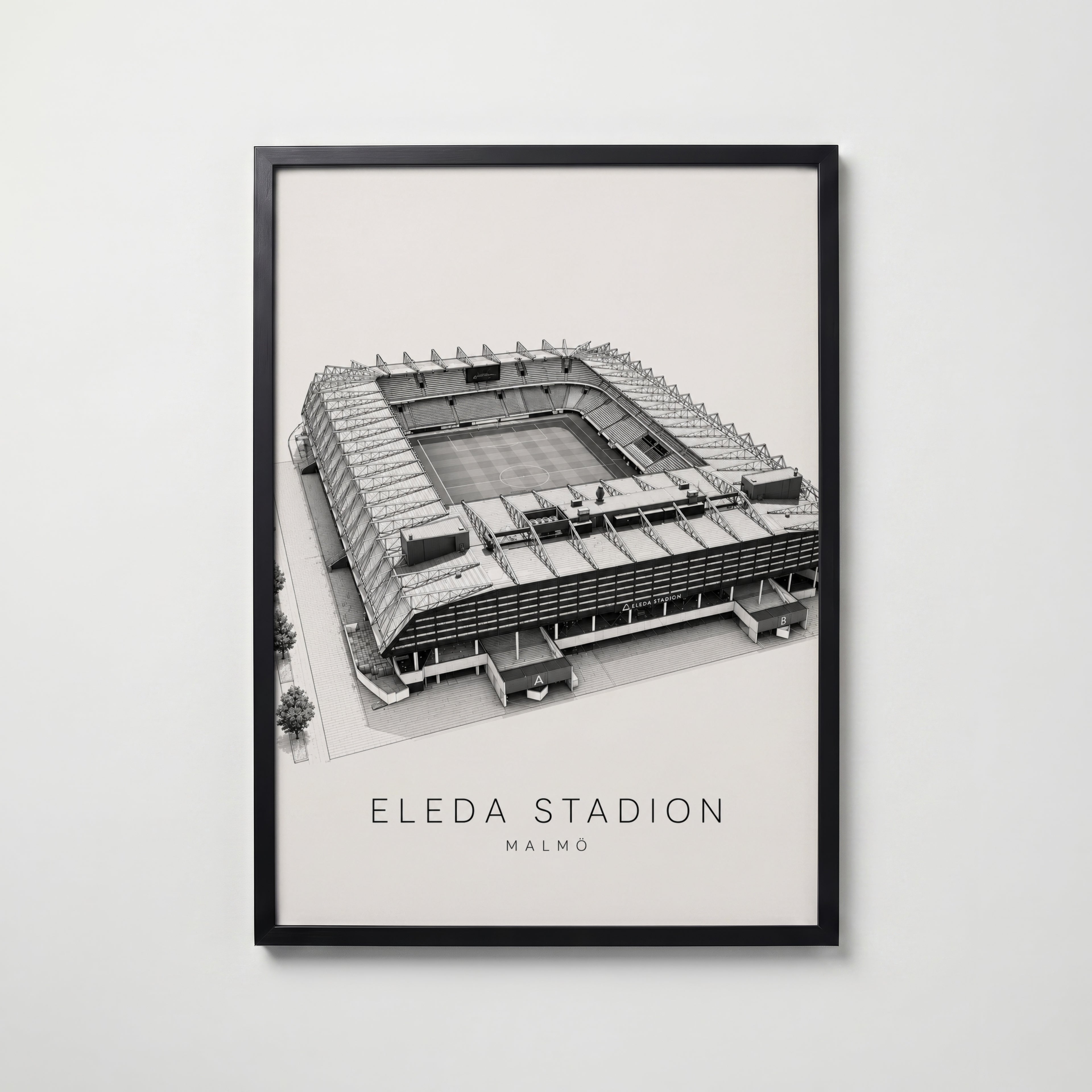 Eleda Stadion i svart ram på vägg – köp enkelt hos Bozetto affisch i hög kvalitet