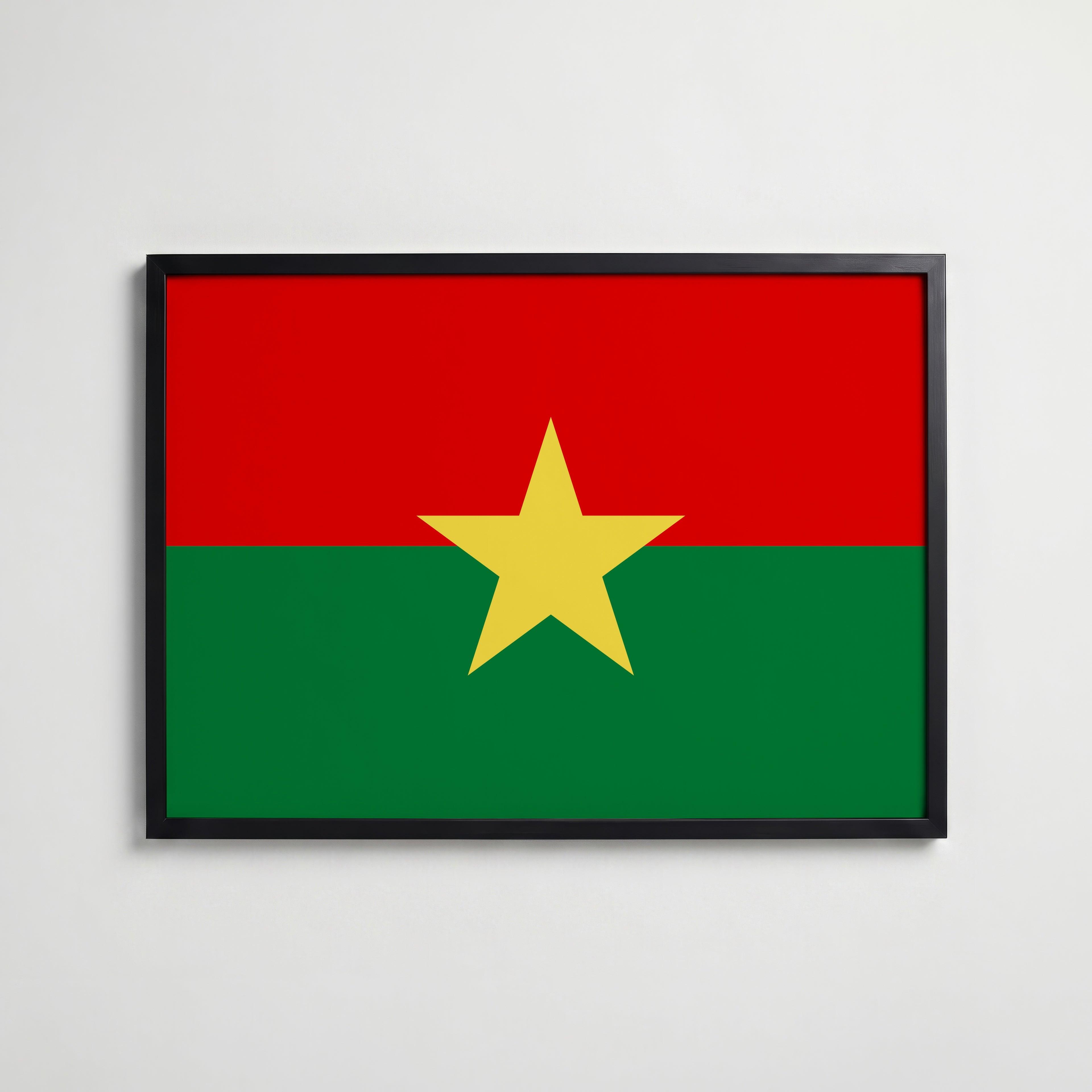 Burkina Faso National Flag Poster i svart ram – stilren konsttryck som väggdekor från Bozetto