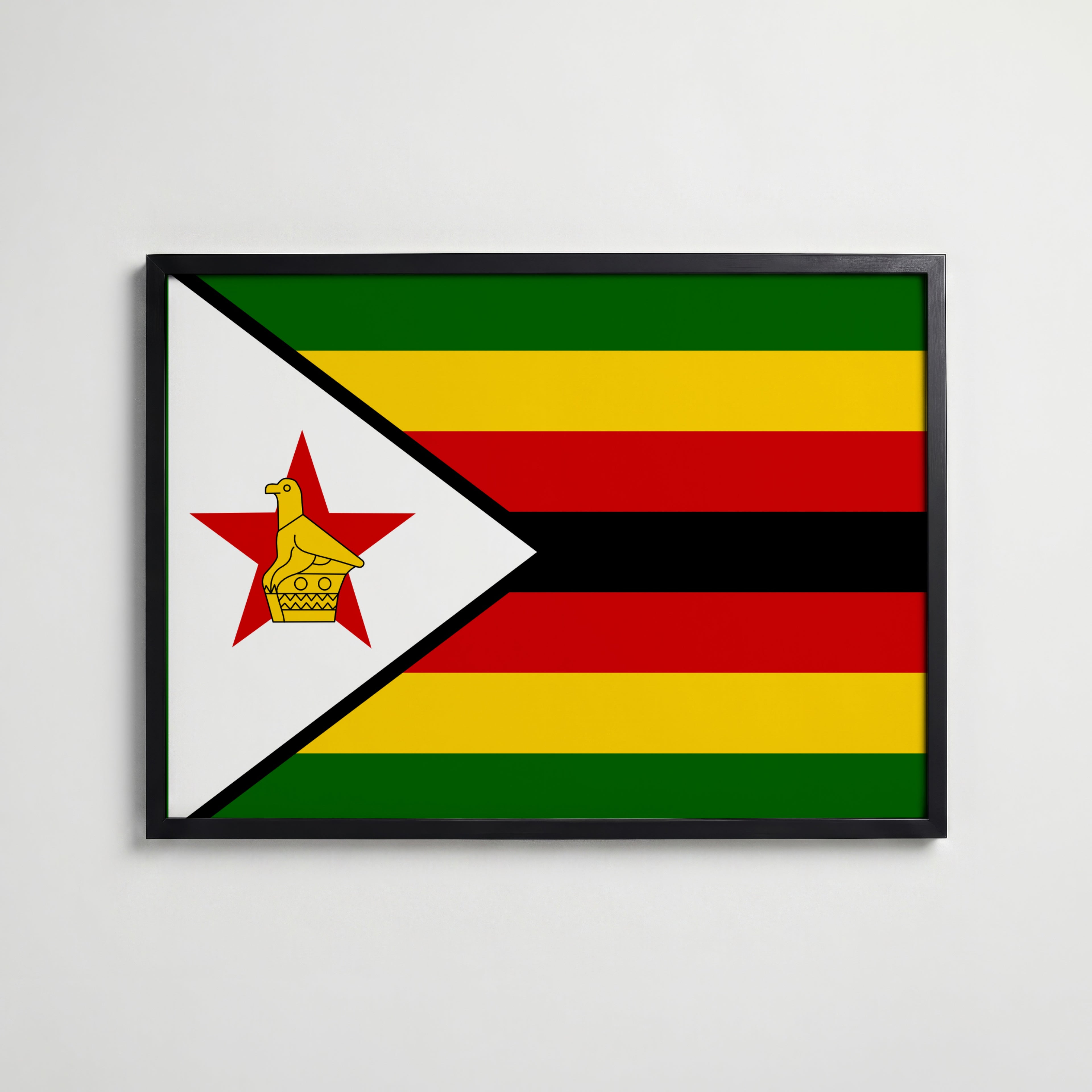 Zimbabwe National Flag Poster i svart ram – stilren konsttryck som väggdekor från Bozetto