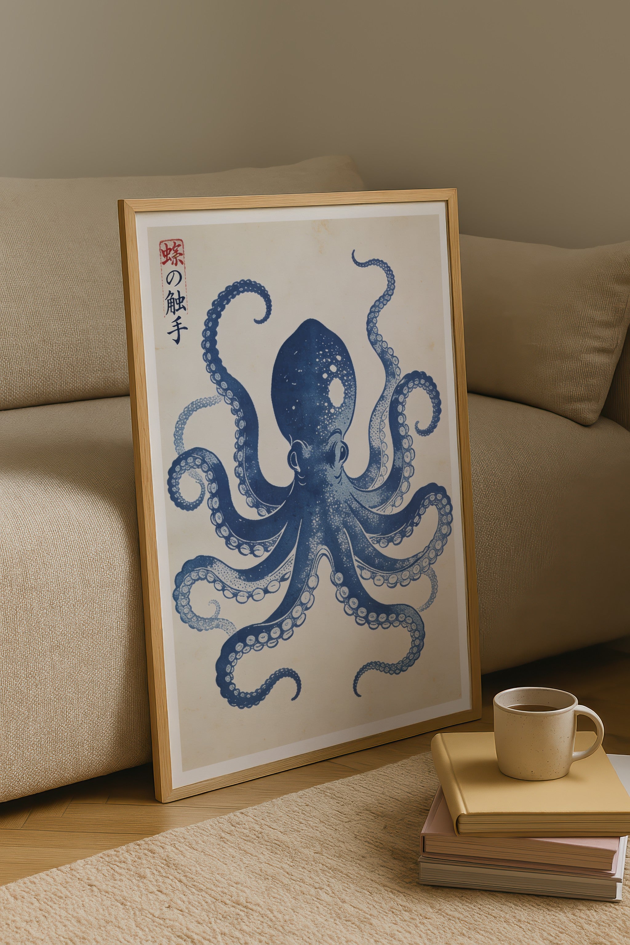 Indigo Octopus poster visad rakt fram – Bozetto affisch i hög tryckkvalitet i hög tryckkvalitet