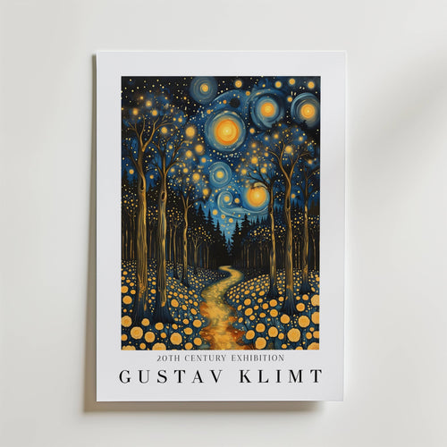 Gustav Klimt Starlit Forest Path affisch på neutral bakgrund – poster från Bozetto