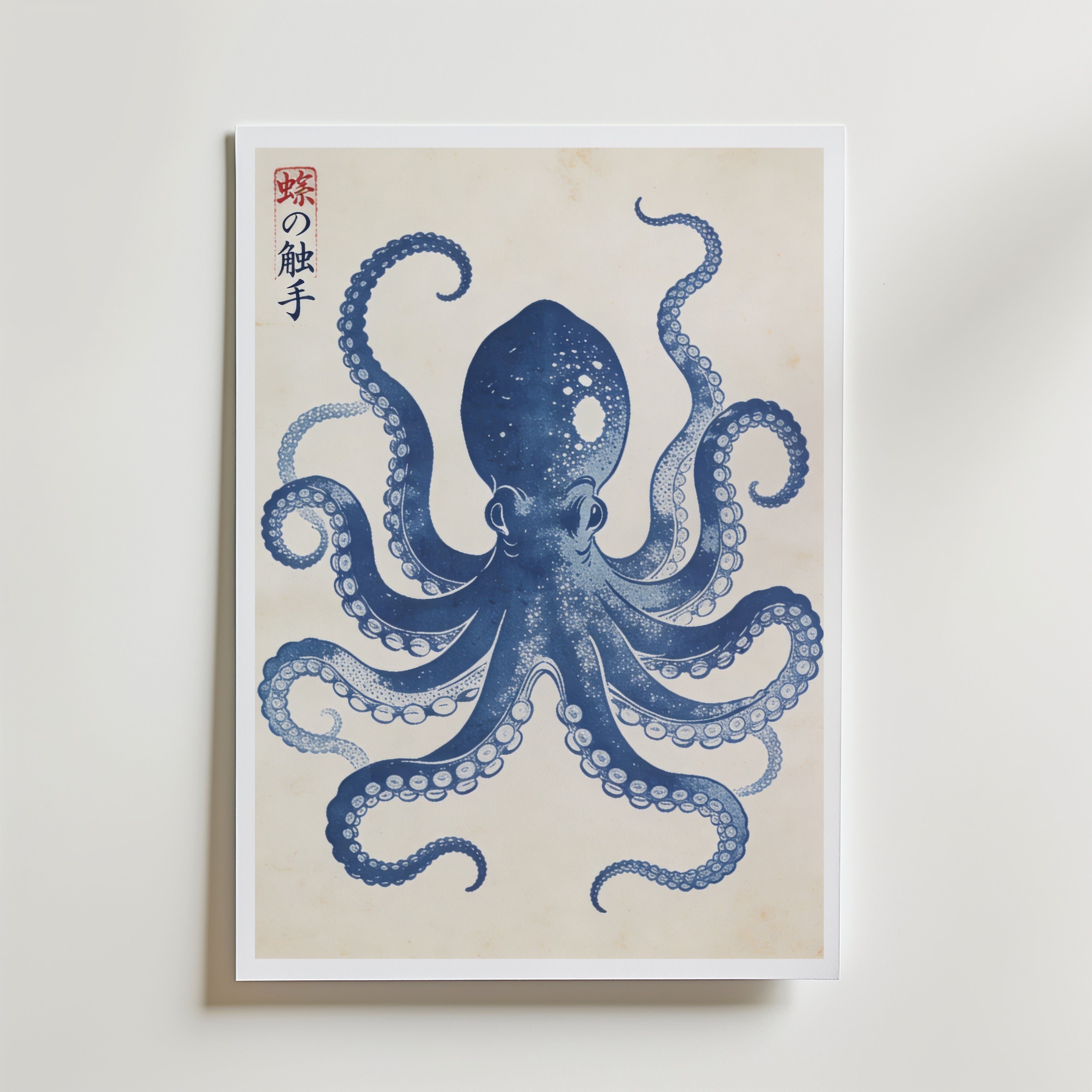Indigo Octopus – stilfullt konsttryck från Bozetto, tryckt på matt finpapper i hög tryckkvalitet