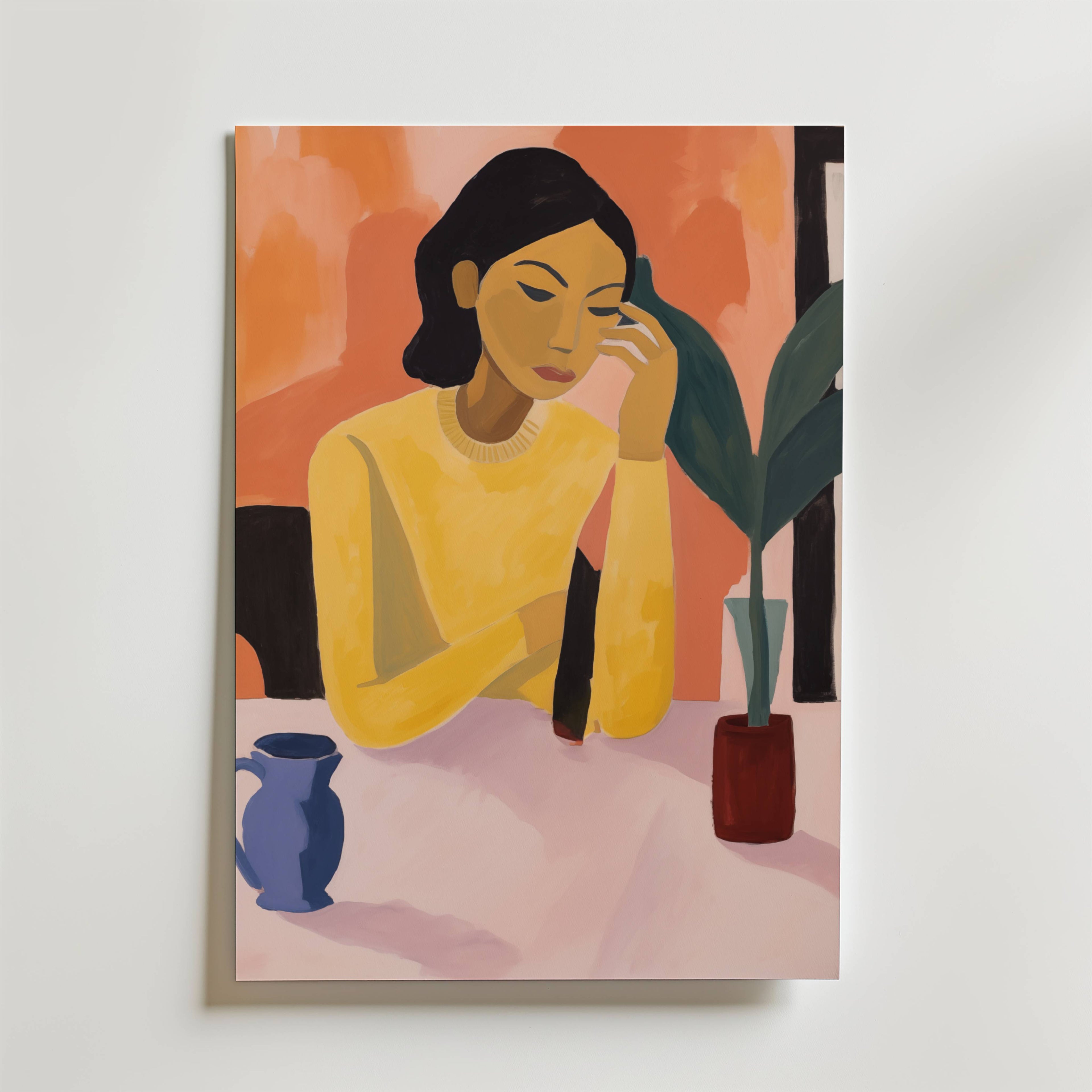 Afternoon Thoughts Poster – En färgstark och elegant målning som fångar ett stilla ögonblick av eftertanke.