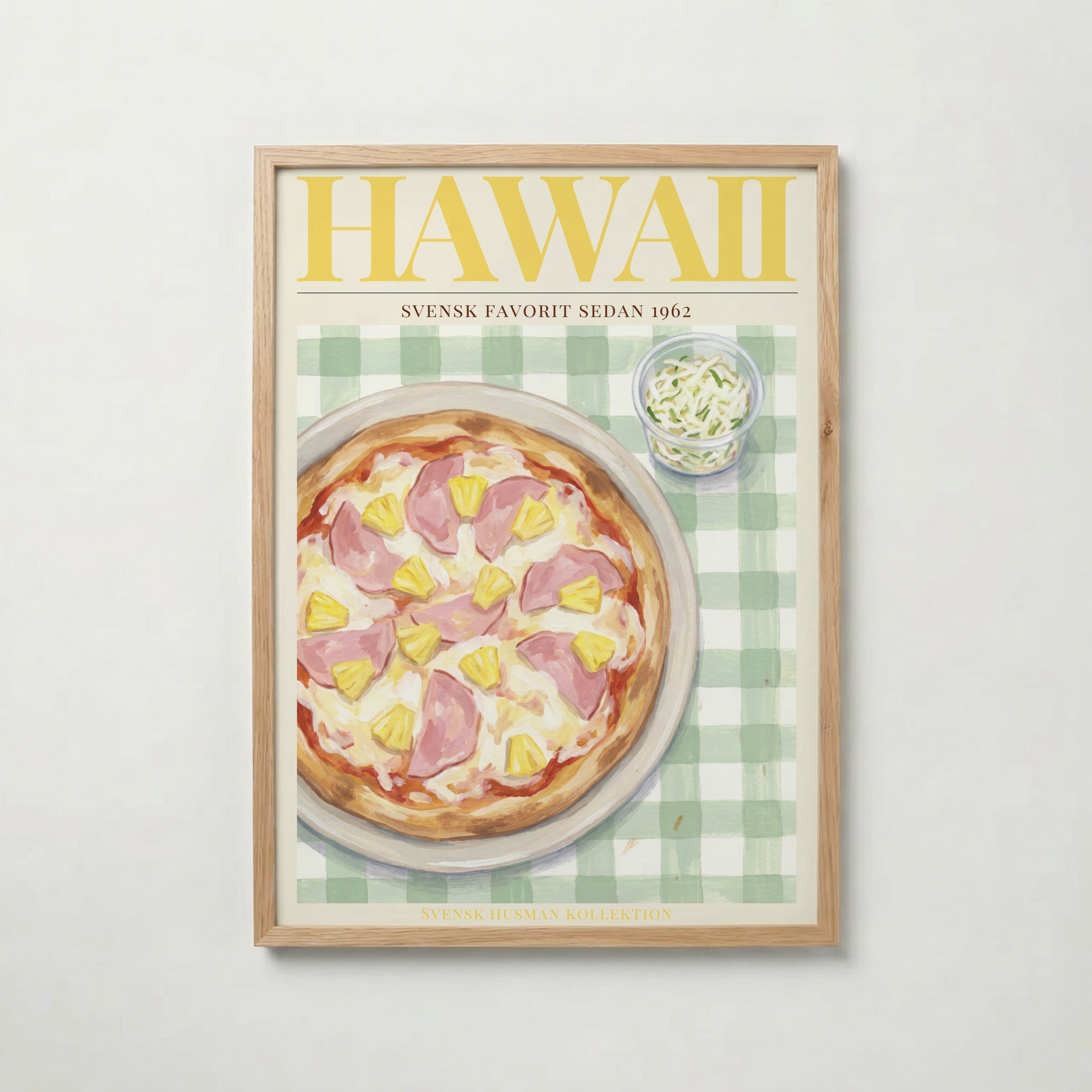 Hawaii poster inramad i ljus ekram med naturligt träutseende – från Bozetto i hög tryckkvalitet