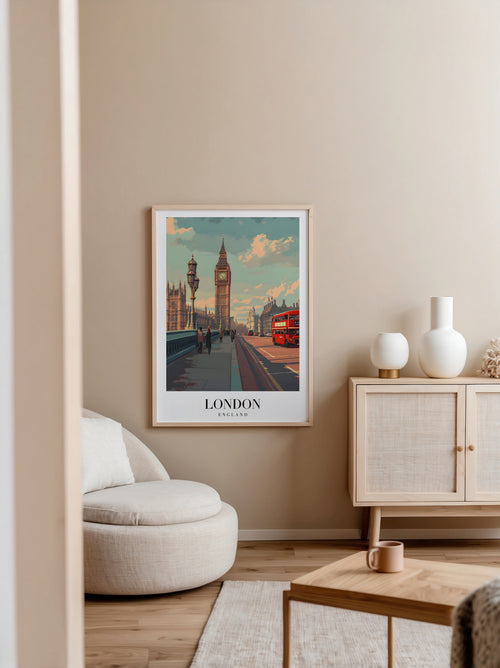 Väggmockup av The London affisch på ljus tegelvägg – Bozetto konsttryck i hög tryckkvalitet