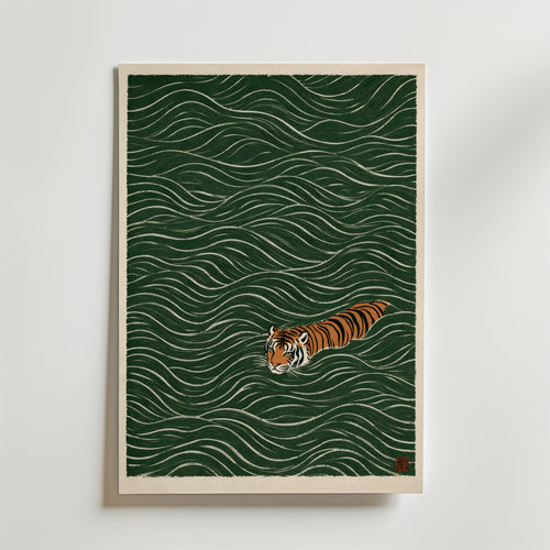 Swimming Tiger – stilfullt konsttryck från Bozetto, tryckt på matt finpapper i hög tryckkvalitet
