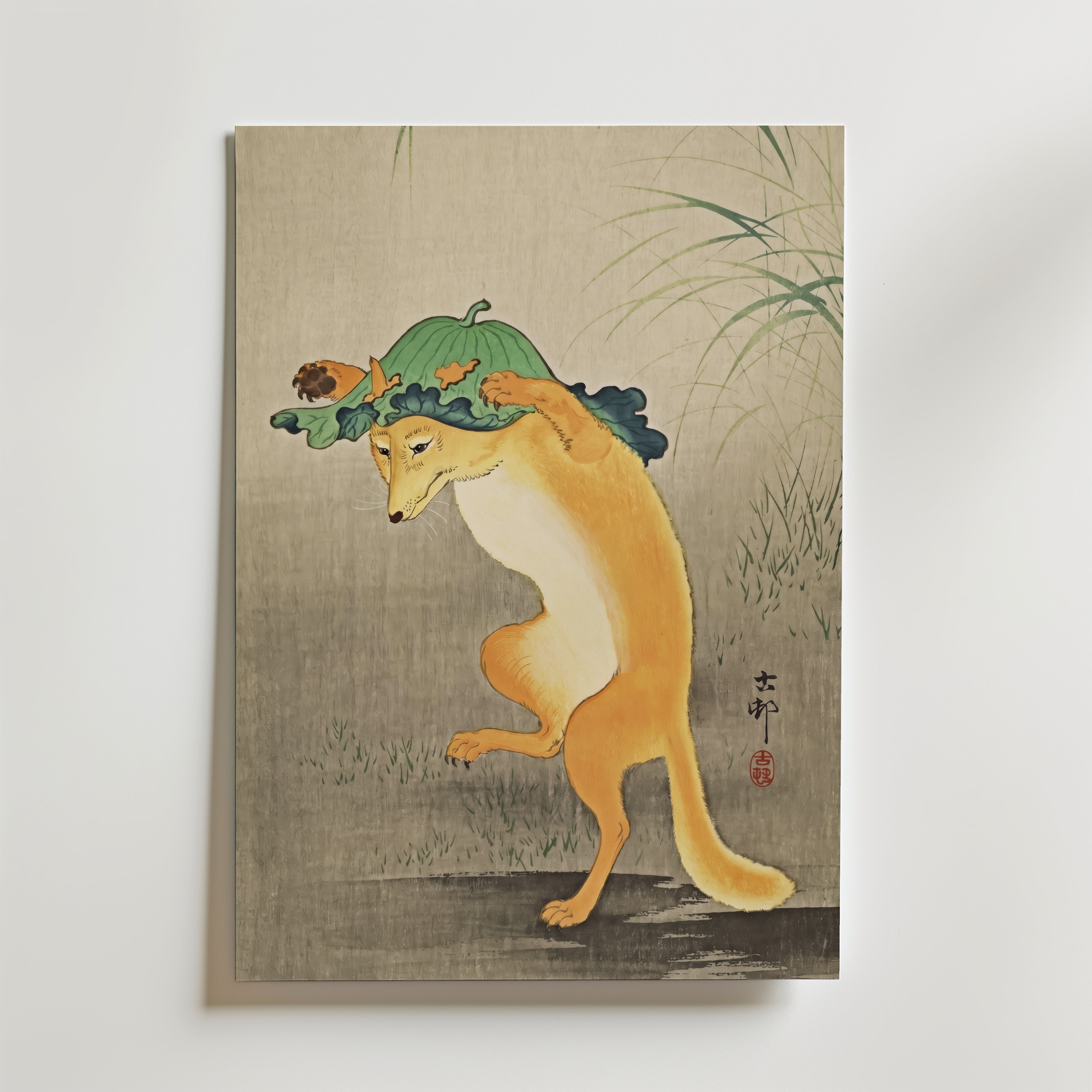 Dancing Fox Ohara Koson inramad affisch – konsttryck från Bozetto i hög kvalitet