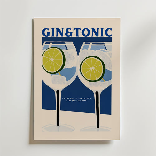 Gin & Tonic Cocktail – stilfullt konsttryck från Bozetto, tryckt på matt finpapper
