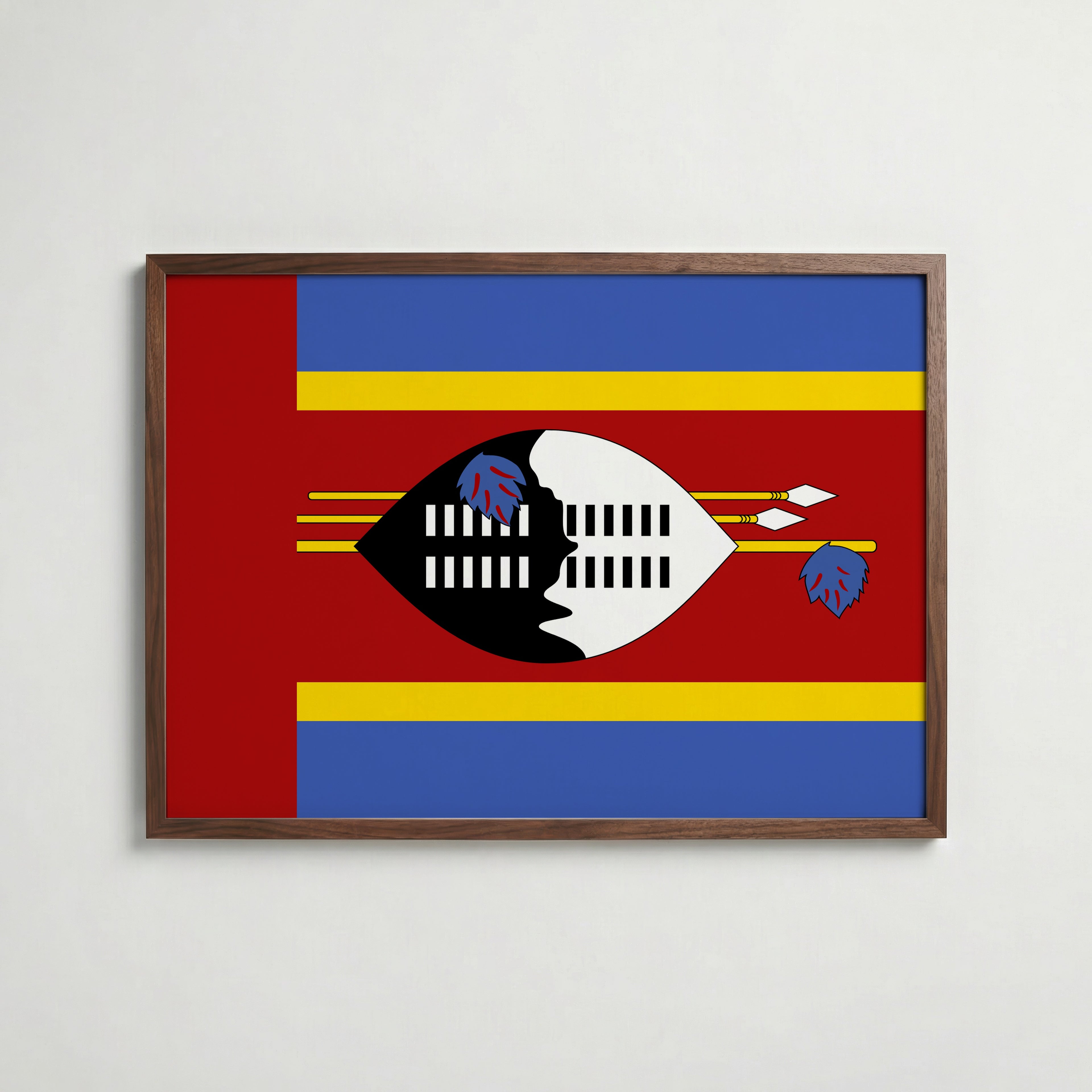 Eswatini National Flag Poster i valnötsram – varm konstaffisch för hemmet från Bozetto