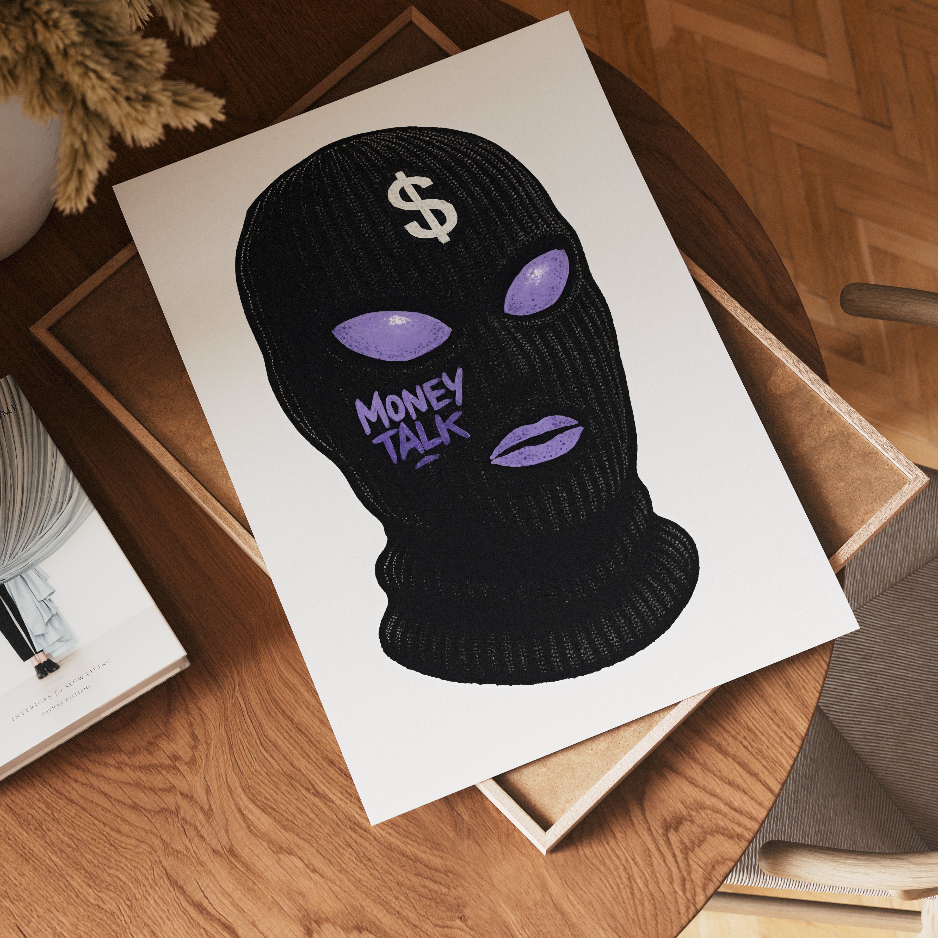 Money Talk Mask – affisch med snyggt motiv, köp enkelt hos Bozetto i flera storlekar