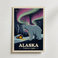 Arctic Aurora Poster – isbjörn under norrsken med stuga i Alaska
