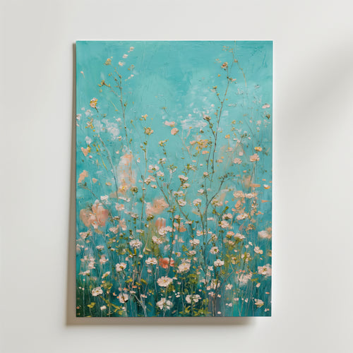 Turquoise Wildflower Meadow – stilfullt konsttryck från Bozetto, tryckt på matt finpapper