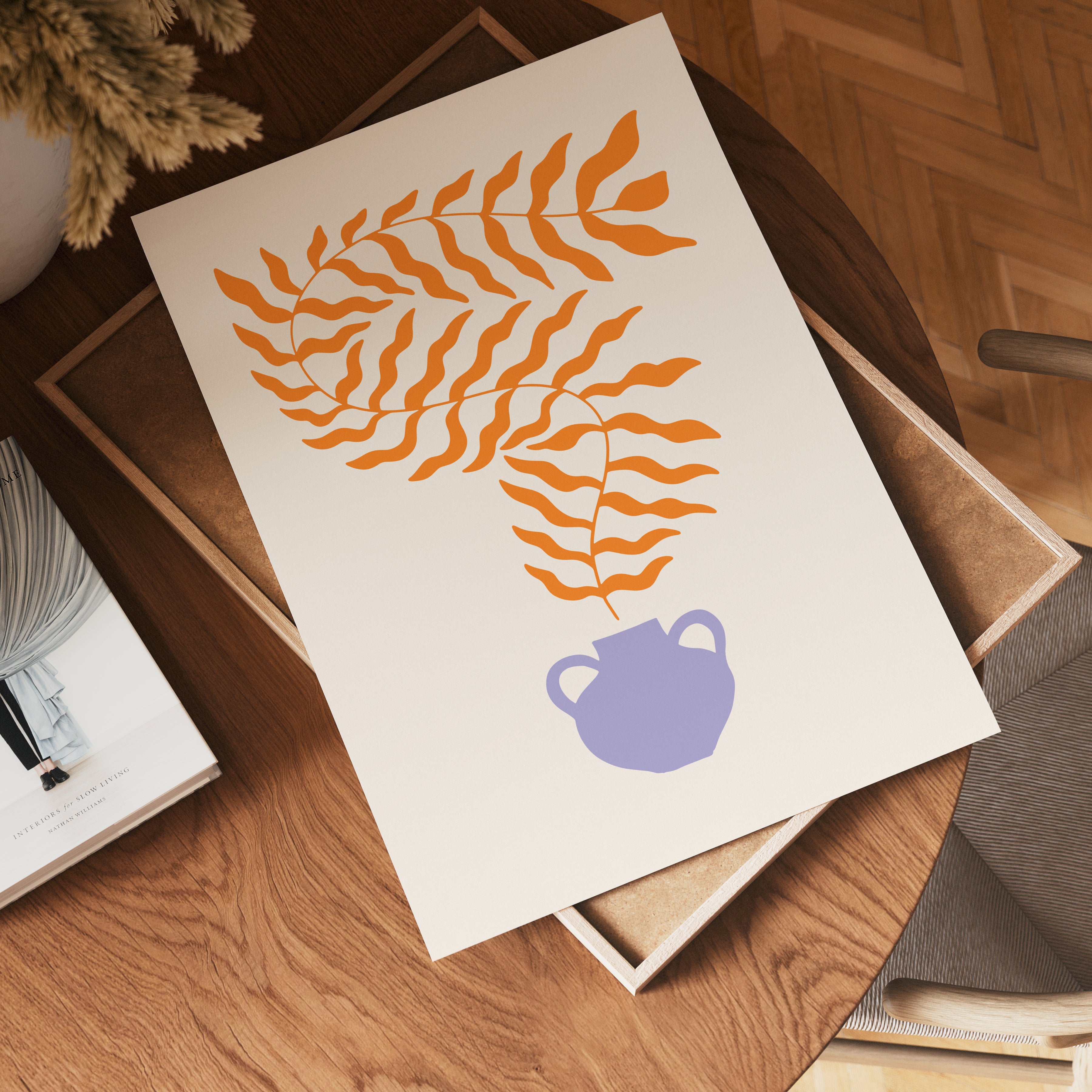 Orange Leaves in Purple Vase Poster