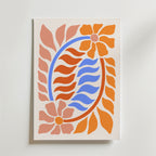 Tropical Flow Abstract Poster – En livfull komposition där bladformer i orange, blått och rosa dansar i symmetrisk