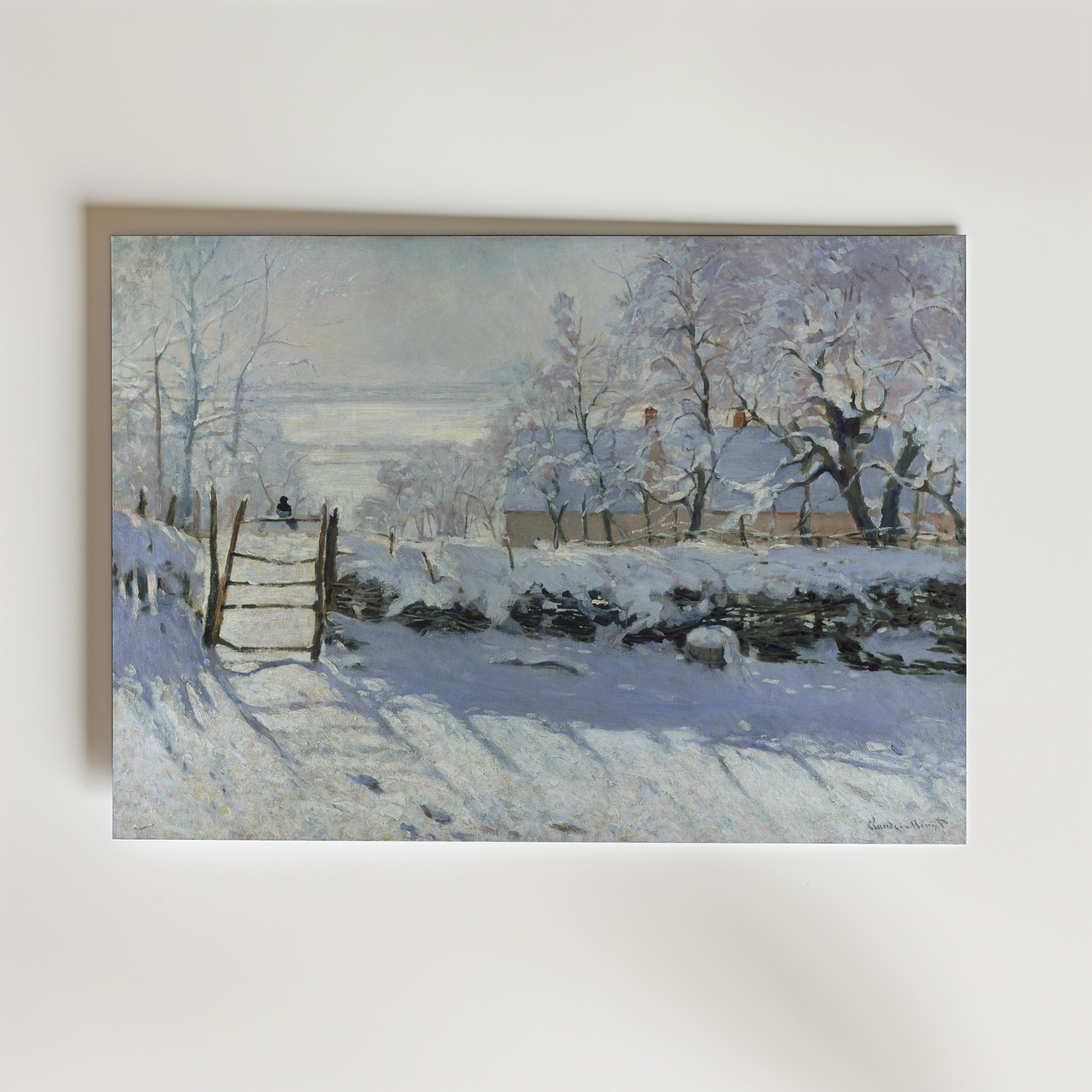 Claude Monet The Magpie affisch i neutral inramning – konsttryck från Bozetto i hög kvalitet